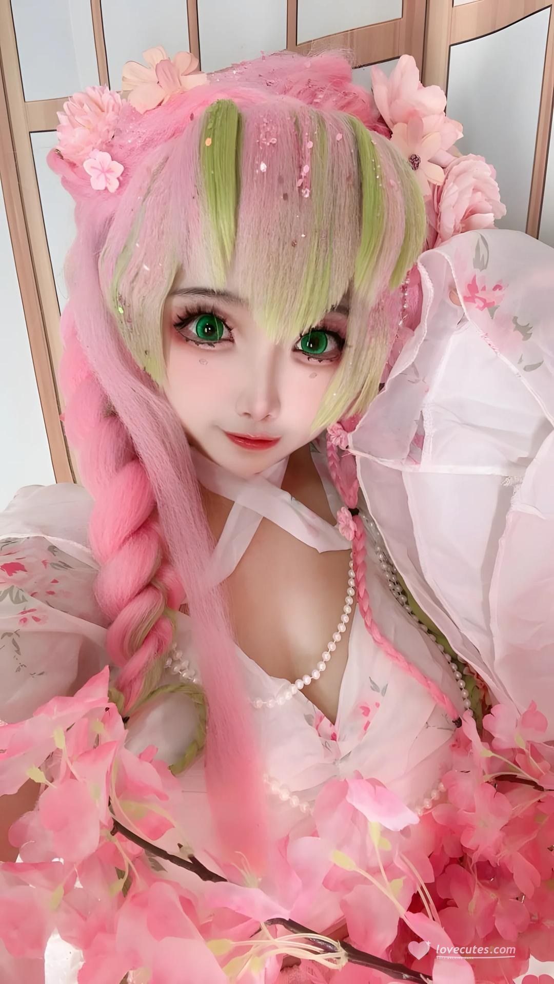 [cosplay] 香草奶喵 - 鬼灭之刃 甘露寺蜜璃典藏版：粉绿长发恋柱还原 204P71V