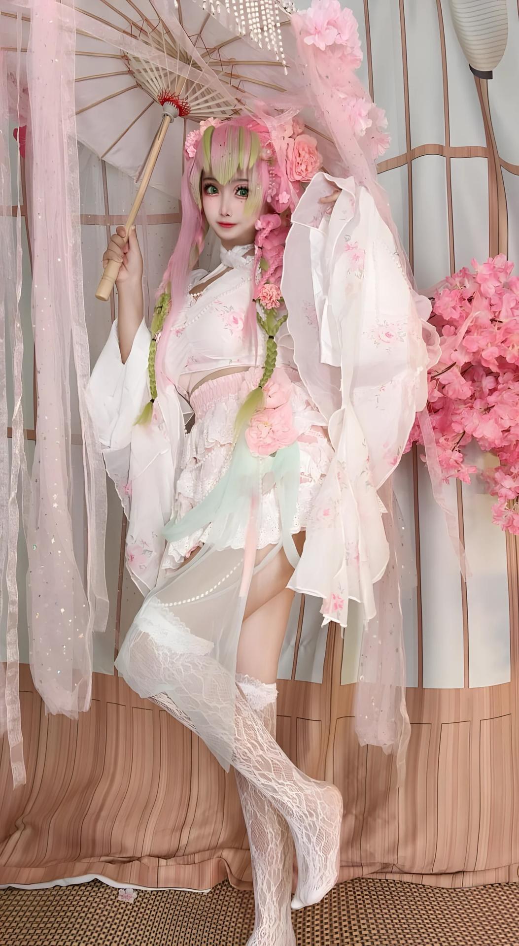 [cosplay] 香草奶喵 - 鬼灭之刃 甘露寺蜜璃典藏版：粉绿长发恋柱还原 204P71V