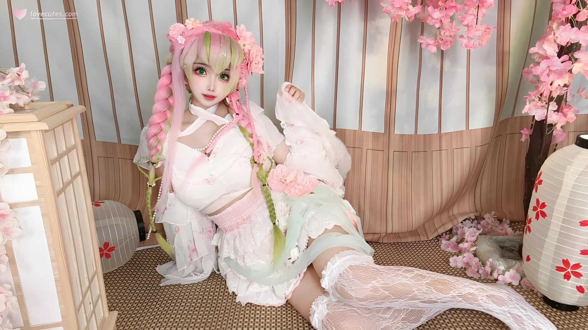 [cosplay] 香草奶喵 - 鬼灭之刃 甘露寺蜜璃典藏版：粉绿长发恋柱还原 204P71V