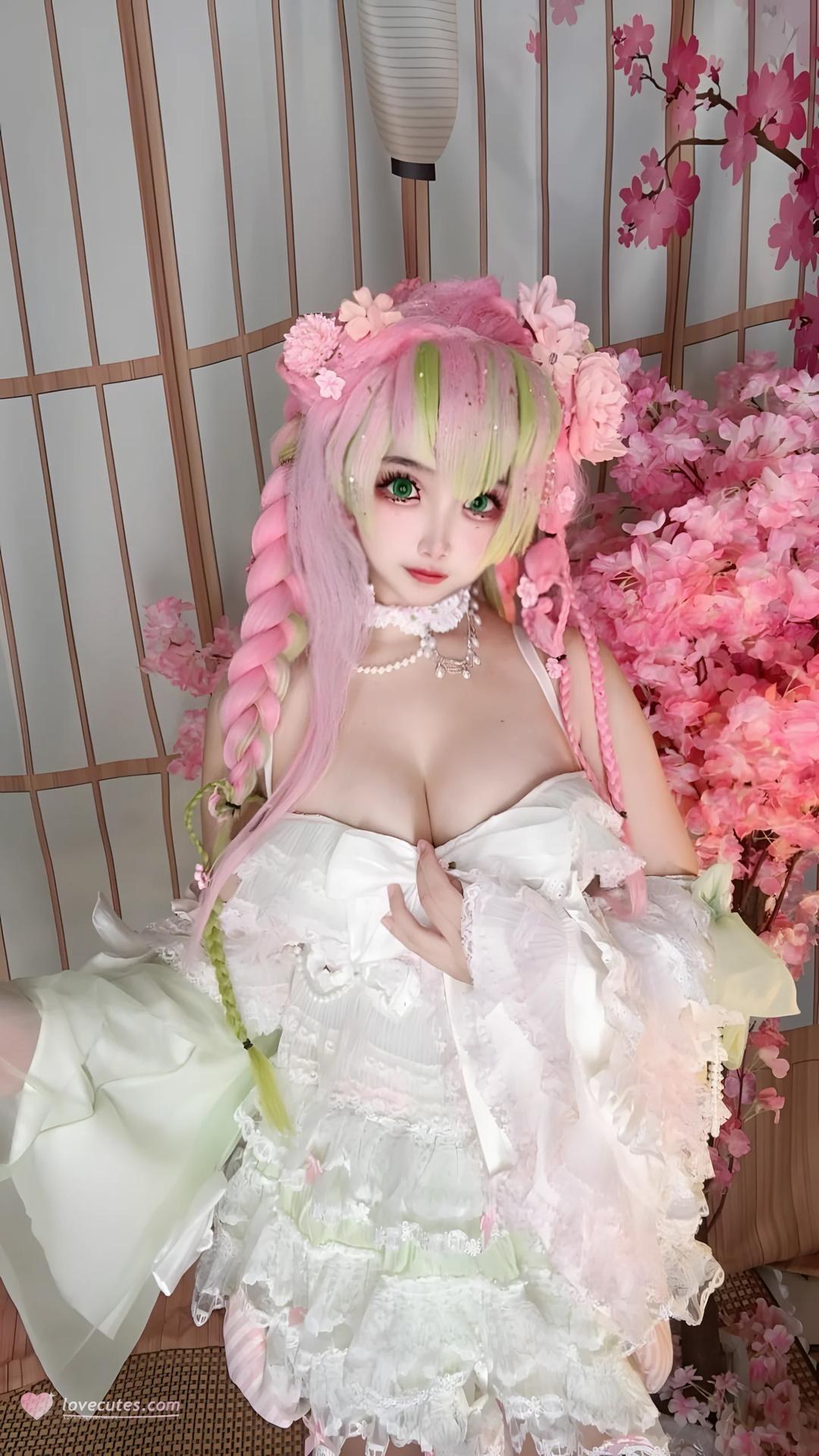 [cosplay] 香草奶喵 - 鬼灭之刃 甘露寺蜜璃典藏版：粉绿长发恋柱还原 204P71V