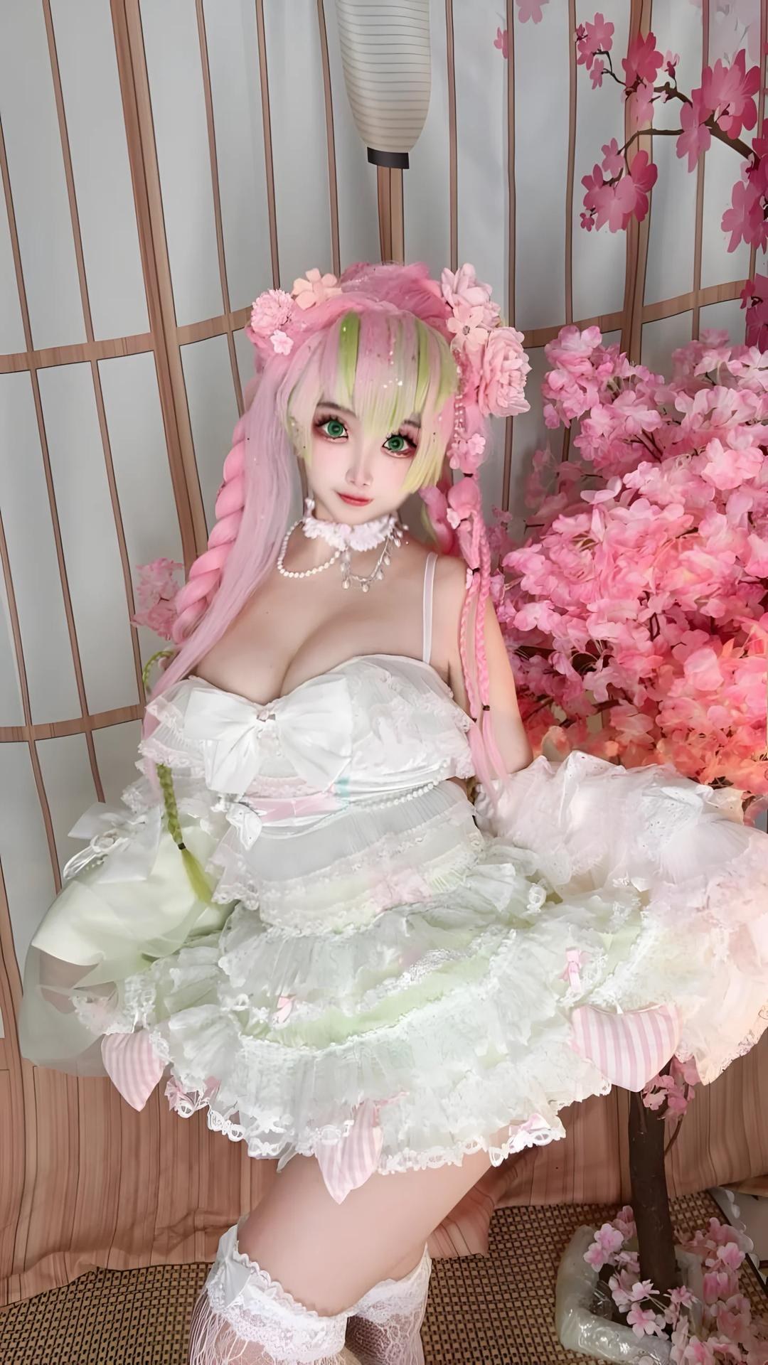 [cosplay] 香草奶喵 - 鬼灭之刃 甘露寺蜜璃典藏版：粉绿长发恋柱还原 204P71V