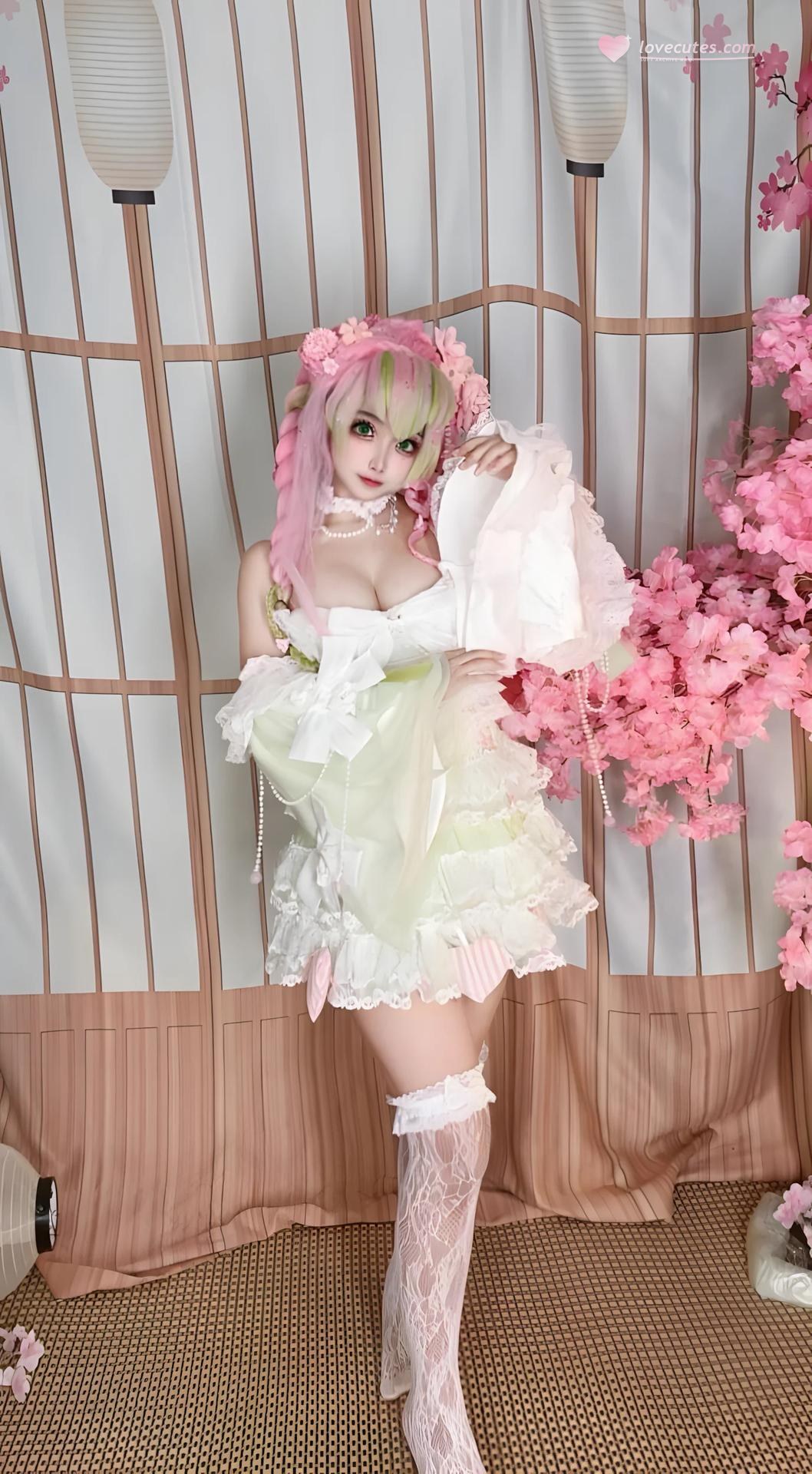 [cosplay] 香草奶喵 - 鬼灭之刃 甘露寺蜜璃典藏版：粉绿长发恋柱还原 204P71V