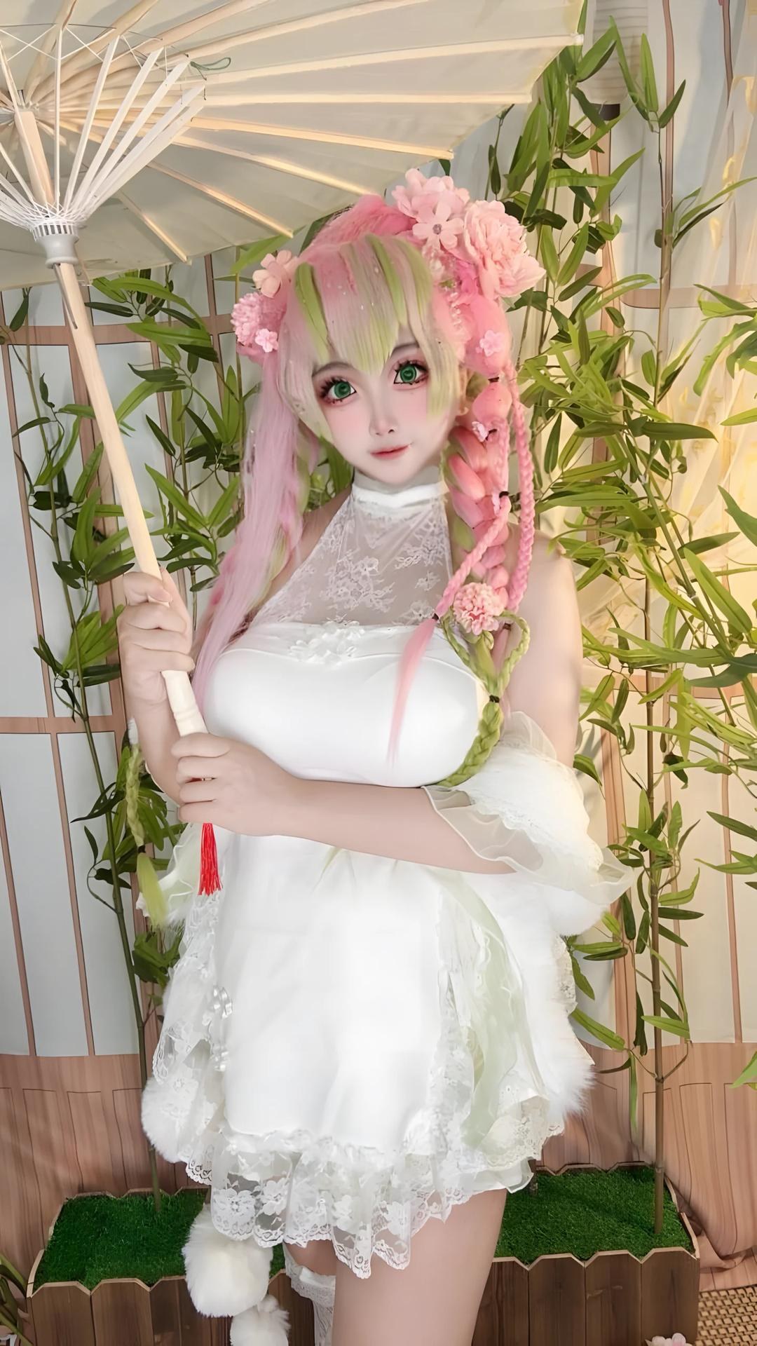 [cosplay] 香草奶喵 - 鬼灭之刃 甘露寺蜜璃典藏版：粉绿长发恋柱还原 204P71V