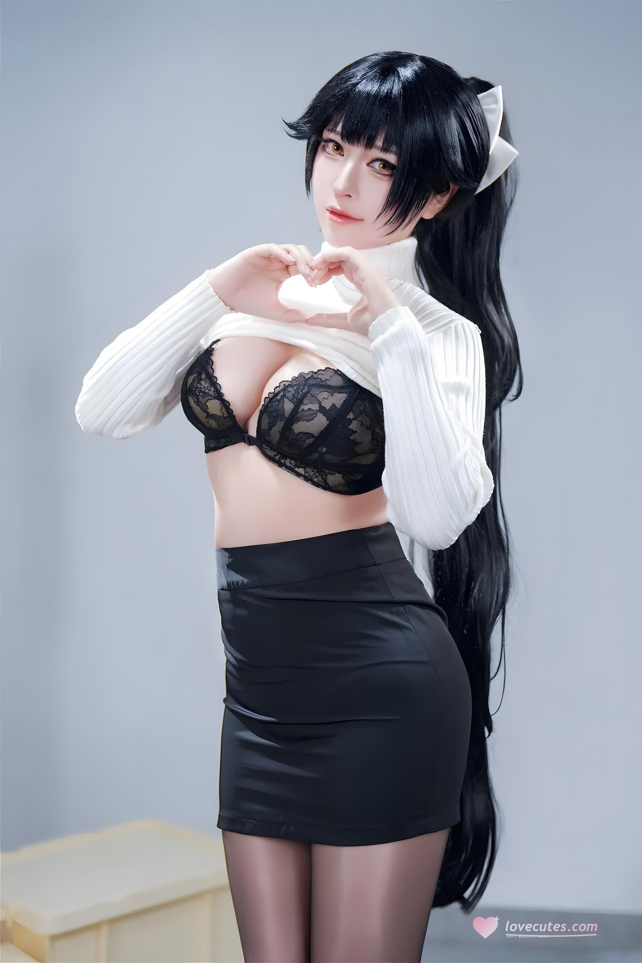 [コスプレ] 半半子 - 碧蓝航线 高雄 武人的心法素养 黑白和风制服 黑丝美腿还原 57P4V