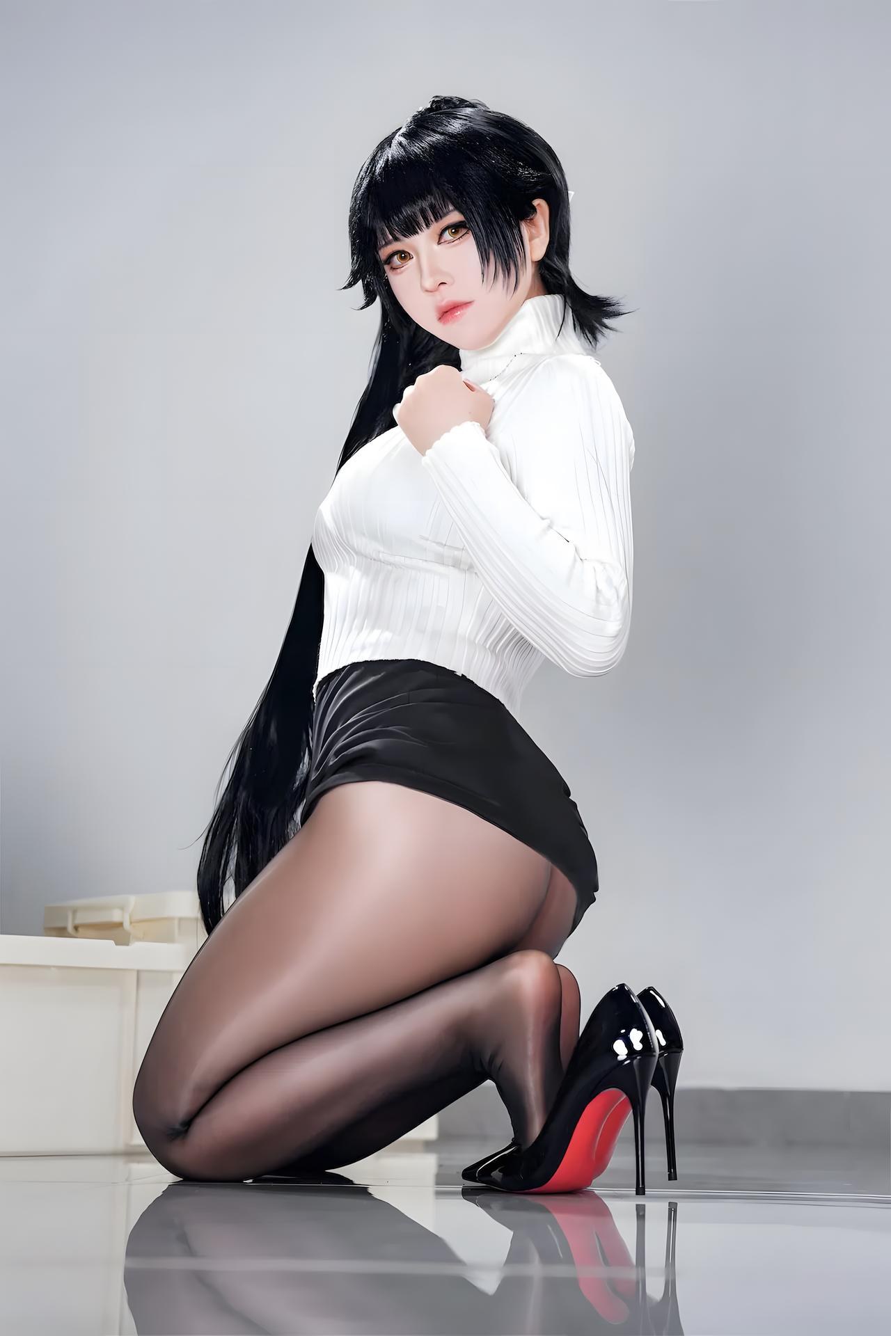 [コスプレ] 半半子 - 碧蓝航线 高雄 武人的心法素养 黑白和风制服 黑丝美腿还原 57P4V