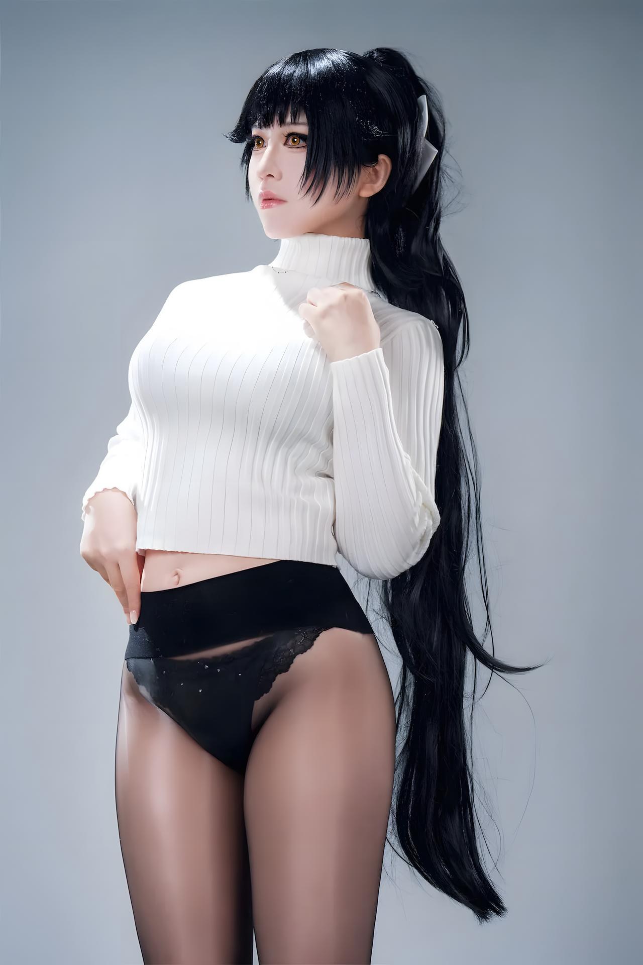 [コスプレ] 半半子 - 碧蓝航线 高雄 武人的心法素养 黑白和风制服 黑丝美腿还原 57P4V