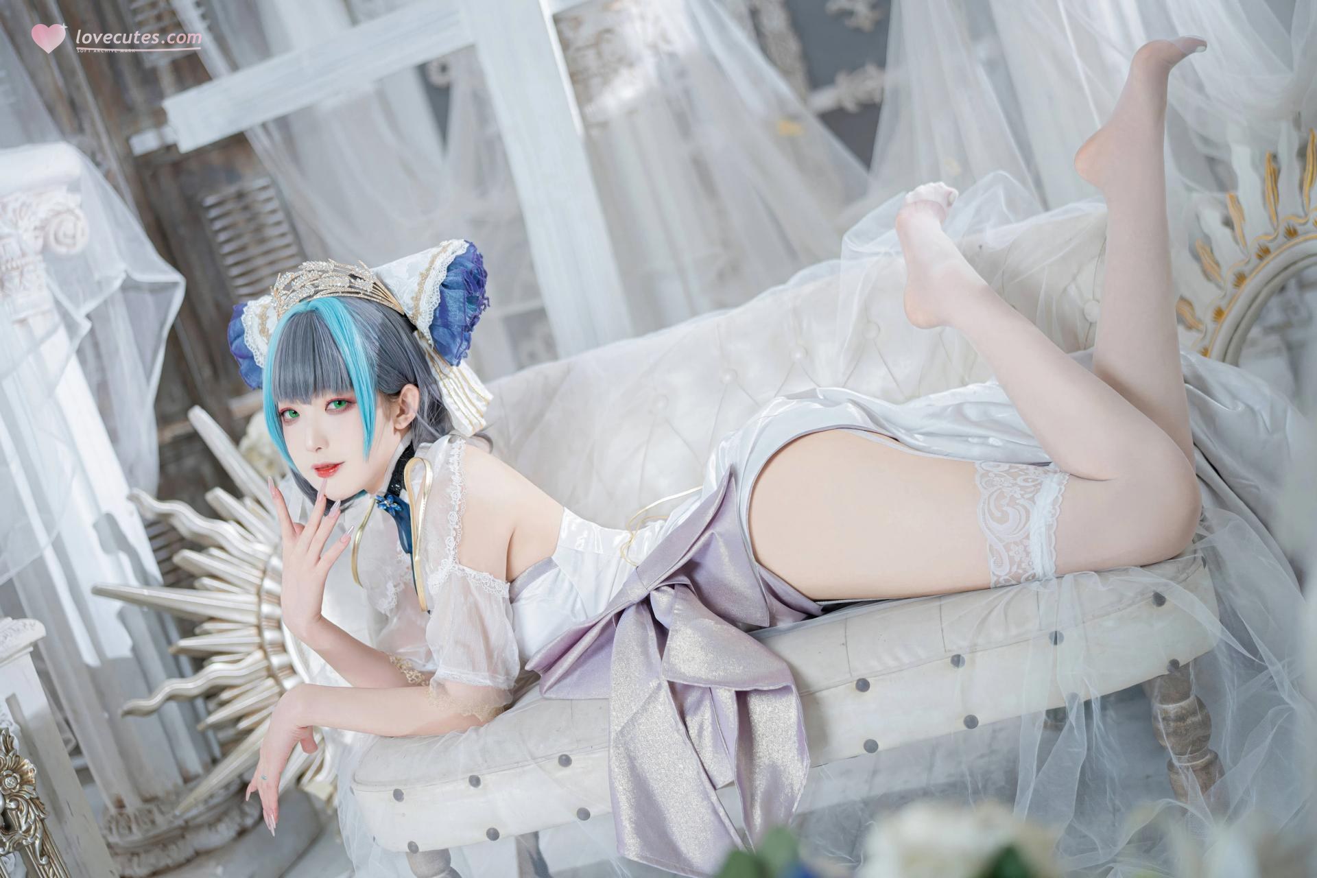 [コスプレ] 封疆疆v - 碧蓝航线 柴郡誓约礼服 白蓝誓约礼服 猫耳白丝还原 18P