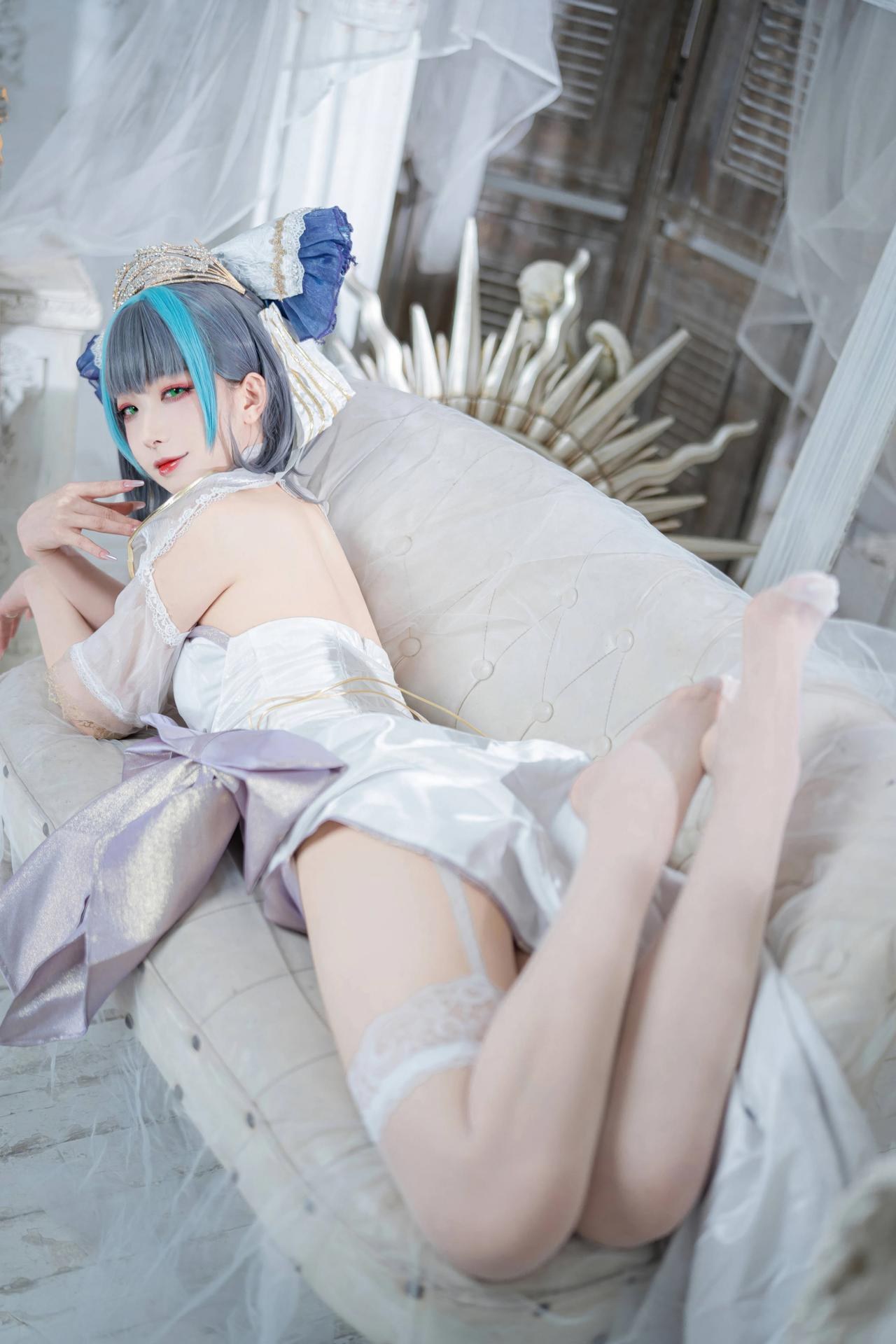 [コスプレ] 封疆疆v - 碧蓝航线 柴郡誓约礼服 白蓝誓约礼服 猫耳白丝还原 18P