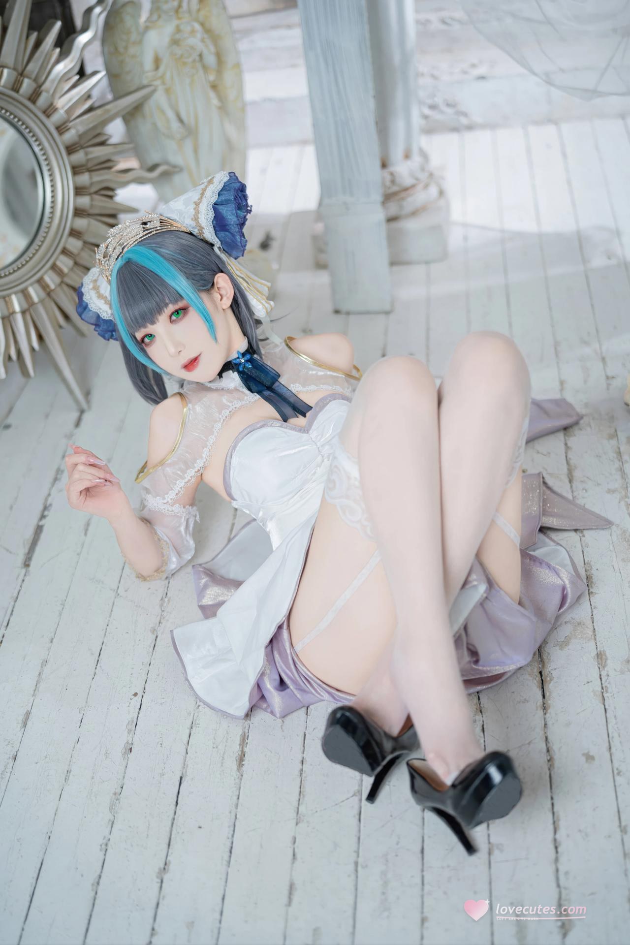 [コスプレ] 封疆疆v - 碧蓝航线 柴郡誓约礼服 白蓝誓约礼服 猫耳白丝还原 18P
