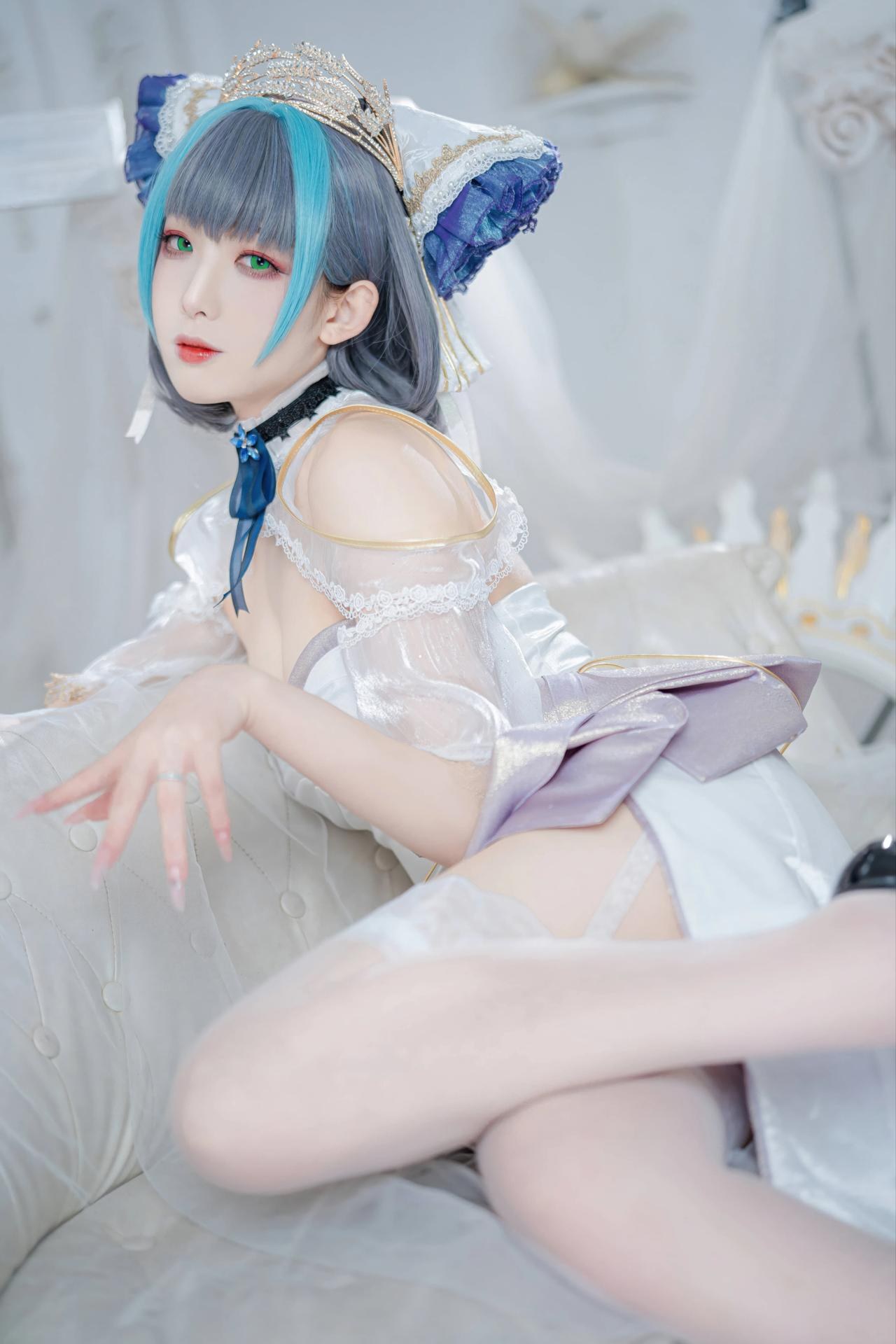 [コスプレ] 封疆疆v - 碧蓝航线 柴郡誓约礼服 白蓝誓约礼服 猫耳白丝还原 18P