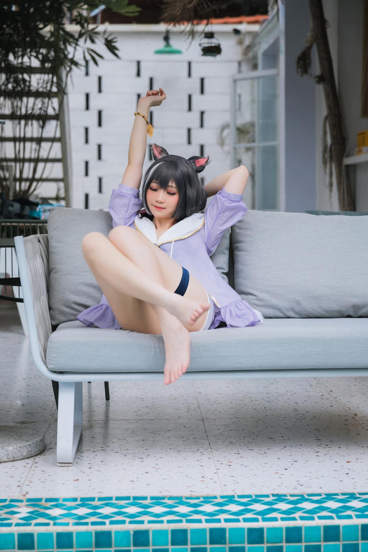 [cosplay] 焖焖碳 - 公主連結 凯露泳裝：黑貓泳裝比基尼 美腿泳池還原 20P