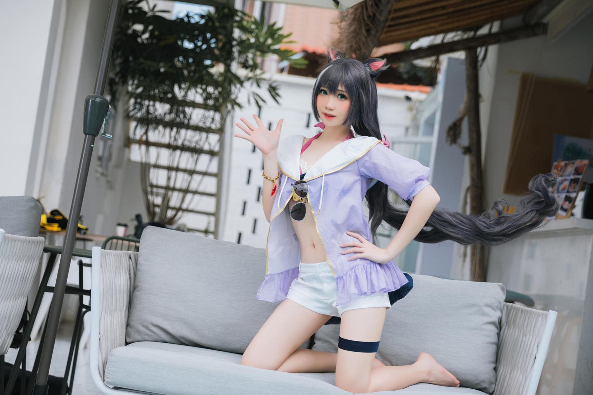 [cosplay] 焖焖碳 - 公主連結 凯露泳裝：黑貓泳裝比基尼 美腿泳池還原 20P