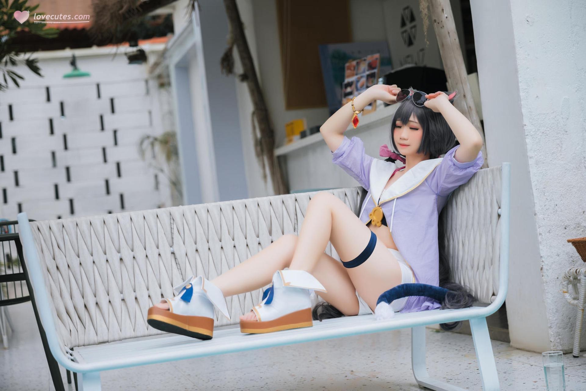 [cosplay] 焖焖碳 - 公主連結 凯露泳裝：黑貓泳裝比基尼 美腿泳池還原 20P
