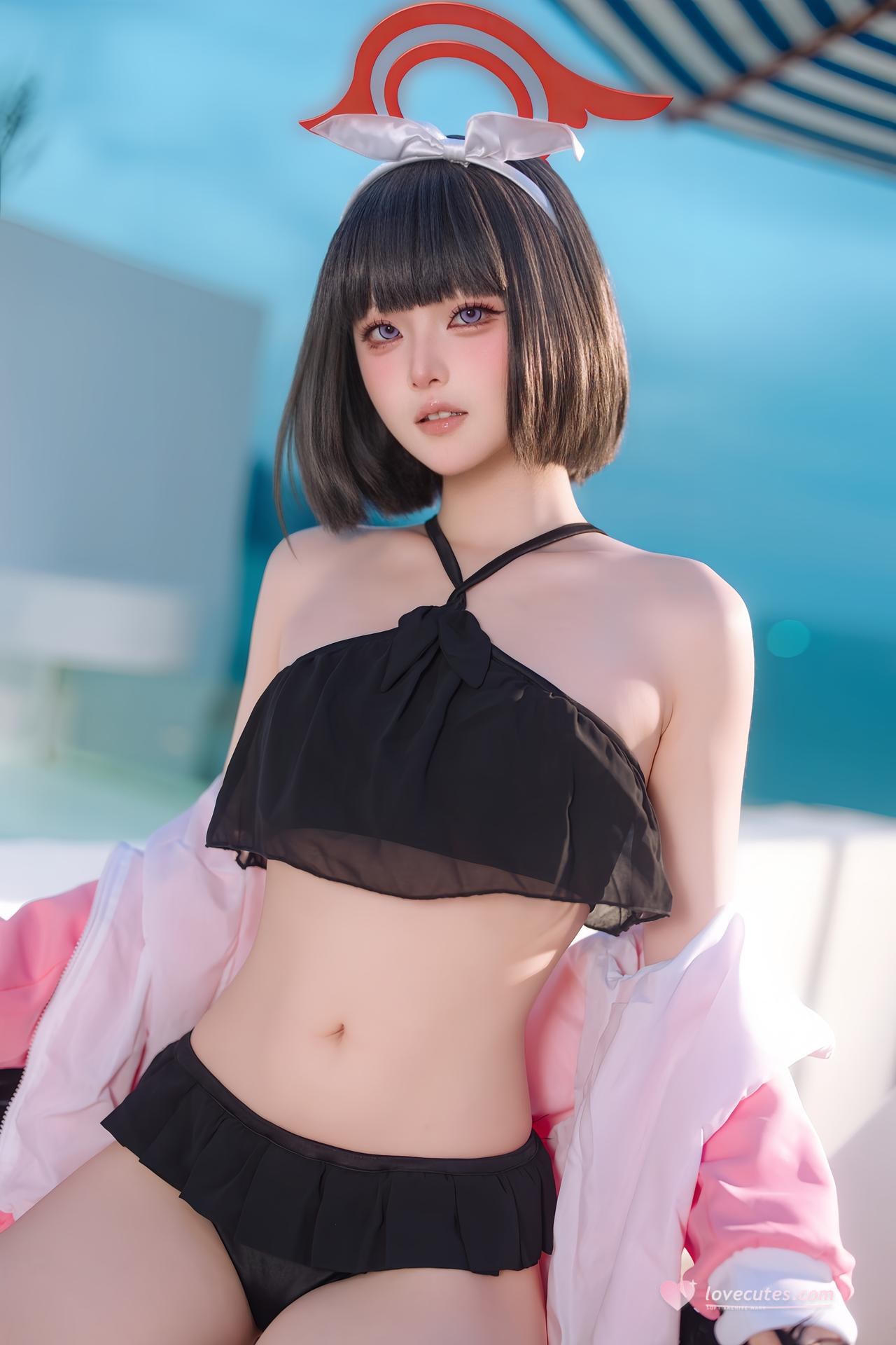 [cosplay] 屿鱼 - 蔚藍档案 静山真白泳裝：泳裝比基尼 美腿泳池還原 30P