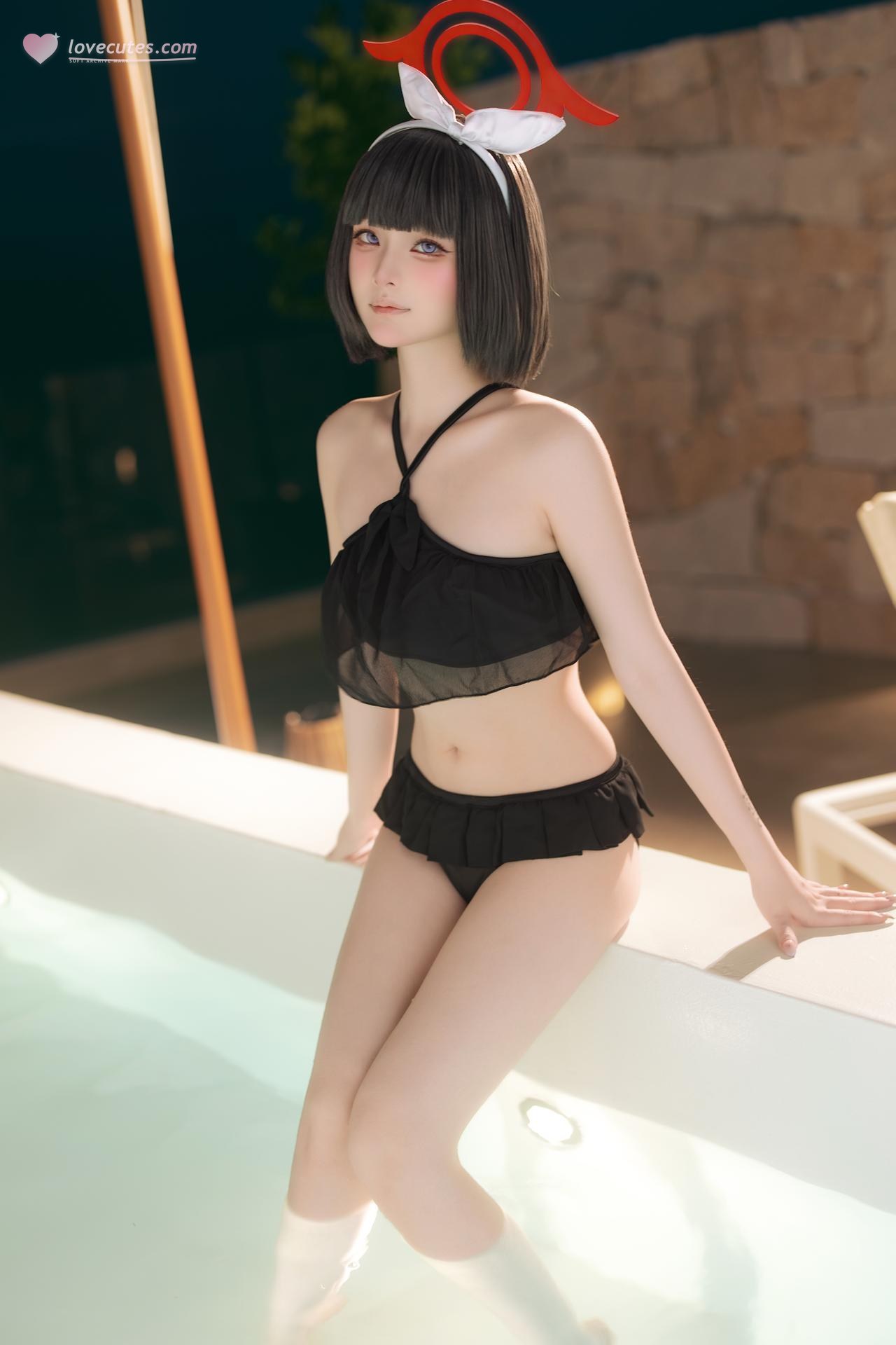 [コスプレ] 屿鱼 - 蔚蓝档案 静山真白泳装 泳装比基尼 美腿泳池还原 30P