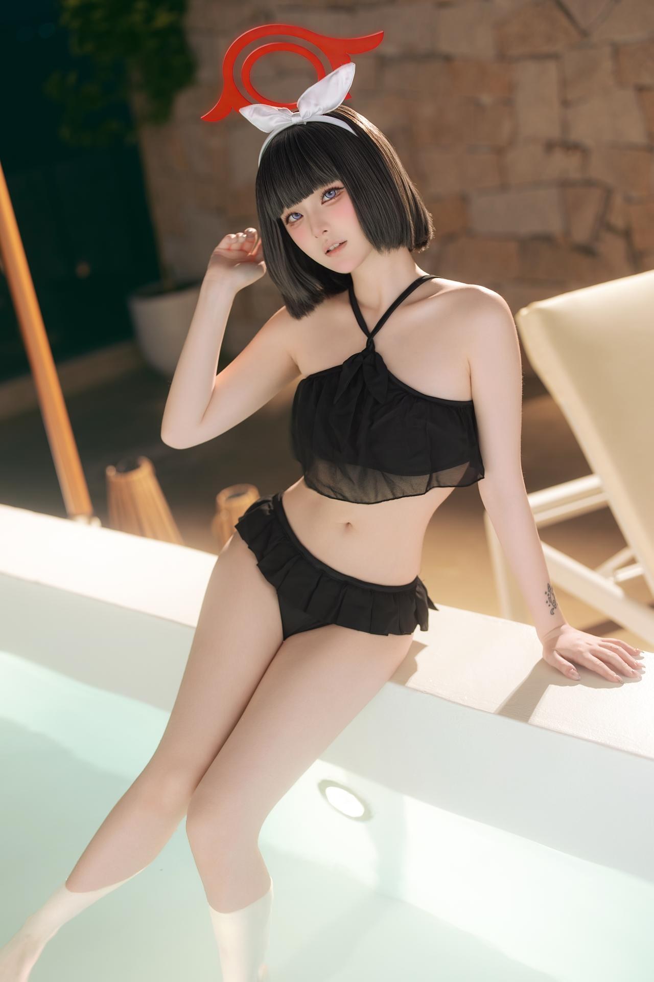 [コスプレ] 屿鱼 - 蔚蓝档案 静山真白泳装 泳装比基尼 美腿泳池还原 30P
