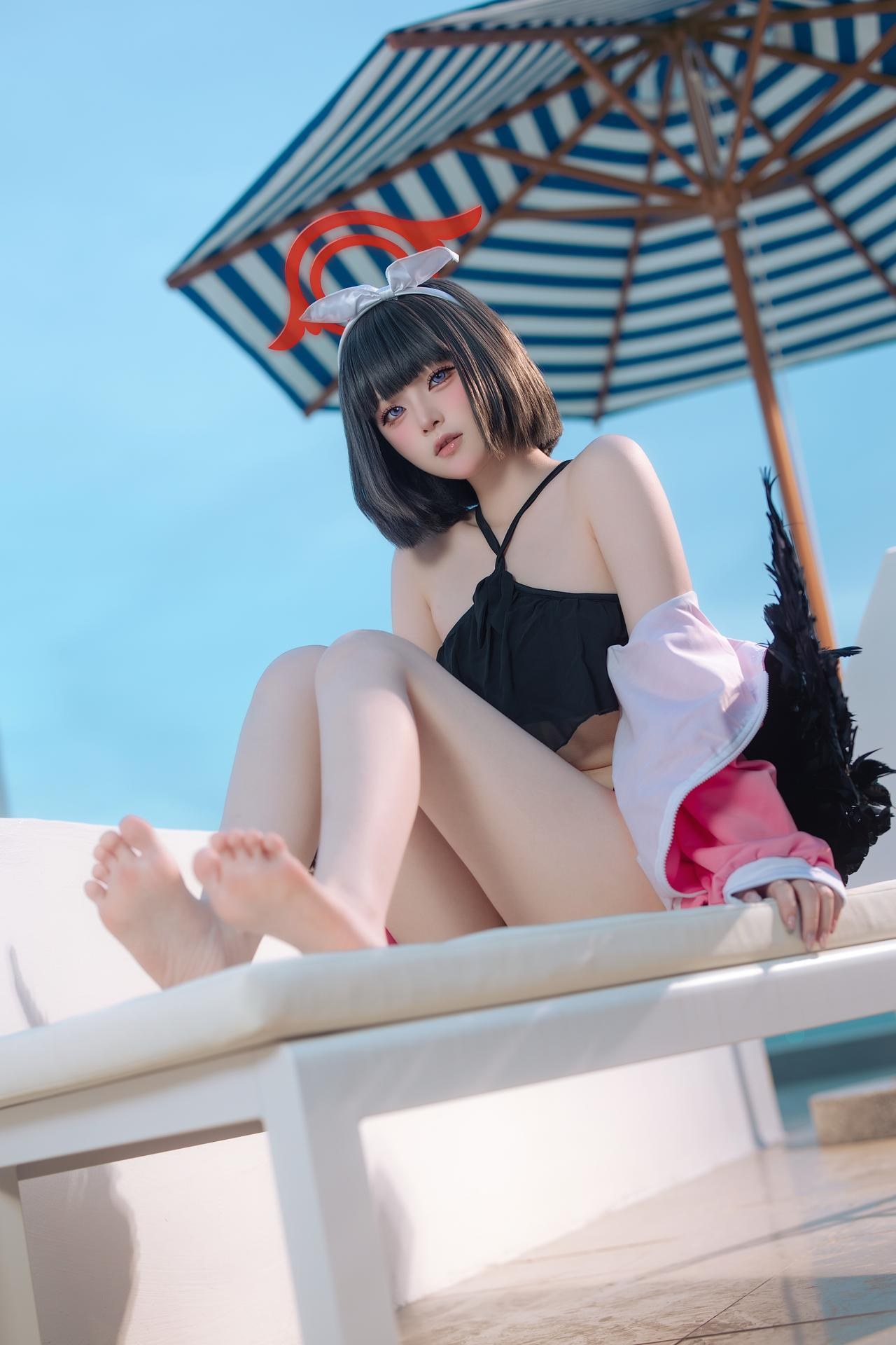 [コスプレ] 屿鱼 - 蔚蓝档案 静山真白泳装 泳装比基尼 美腿泳池还原 30P
