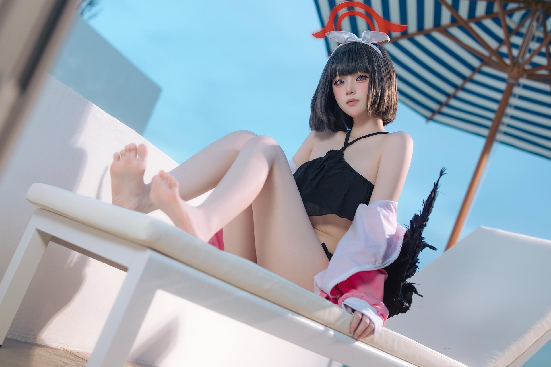 [コスプレ] 屿鱼 - 蔚蓝档案 静山真白泳装 泳装比基尼 美腿泳池还原 30P