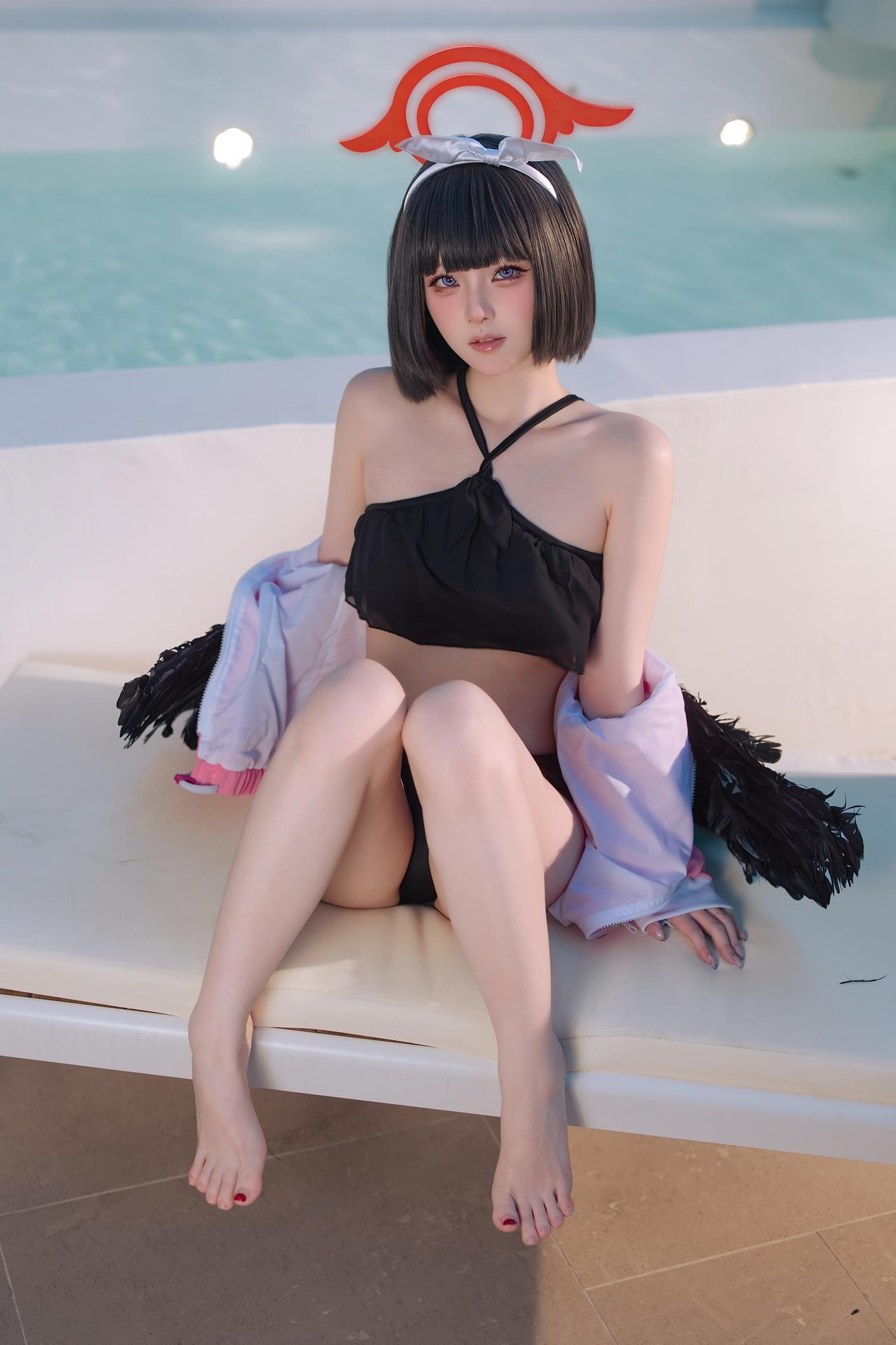 [コスプレ] 屿鱼 - 蔚蓝档案 静山真白泳装 泳装比基尼 美腿泳池还原 30P