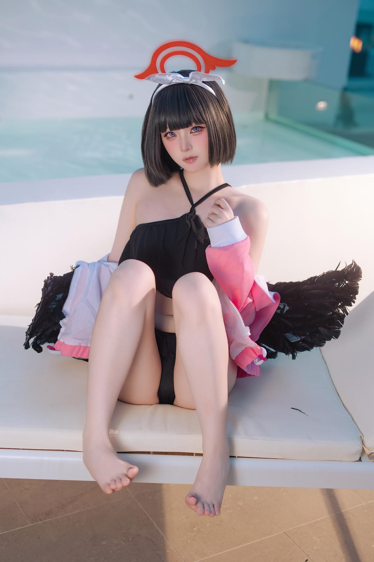 [コスプレ] 屿鱼 - 蔚蓝档案 静山真白泳装 泳装比基尼 美腿泳池还原 30P