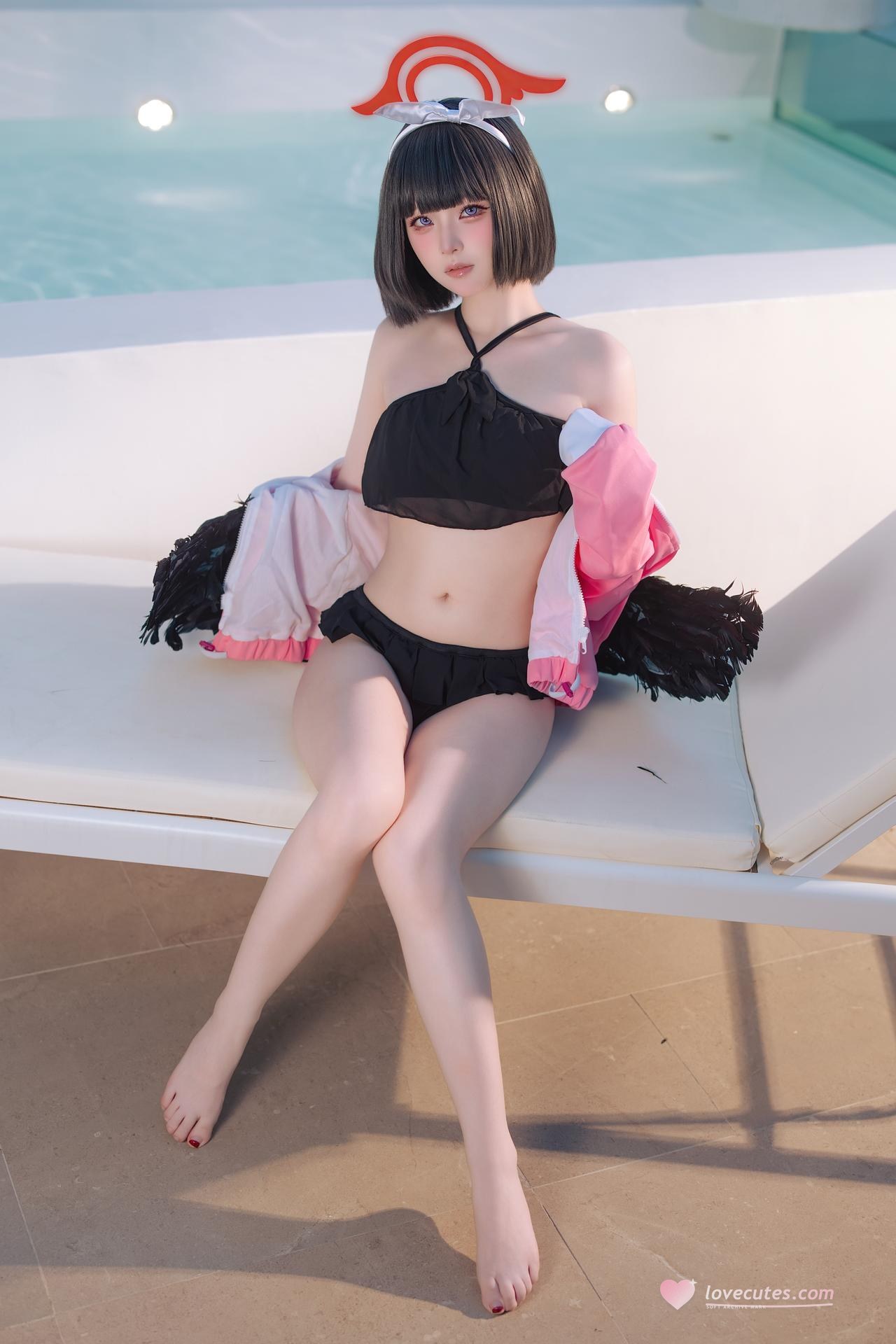 [コスプレ] 屿鱼 - 蔚蓝档案 静山真白泳装 泳装比基尼 美腿泳池还原 30P
