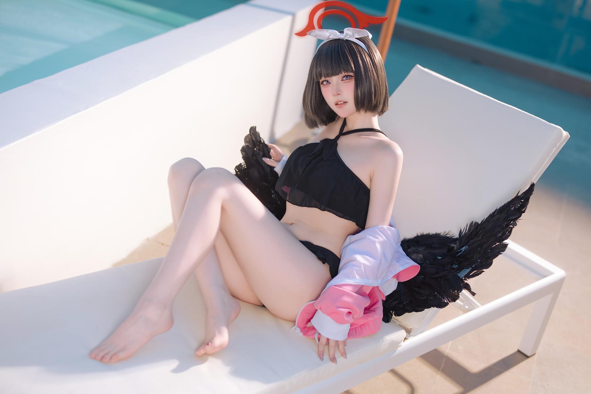 [コスプレ] 屿鱼 - 蔚蓝档案 静山真白泳装 泳装比基尼 美腿泳池还原 30P