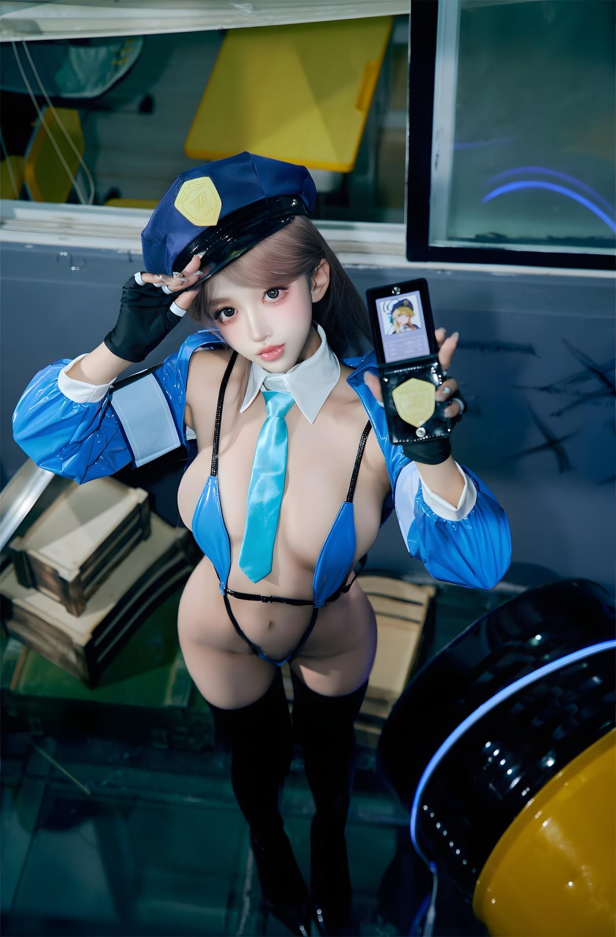 [写真] フォトセット 过期米线线喵 - 女警 蓝黑女警制服 黑丝美腿私拍 59P
