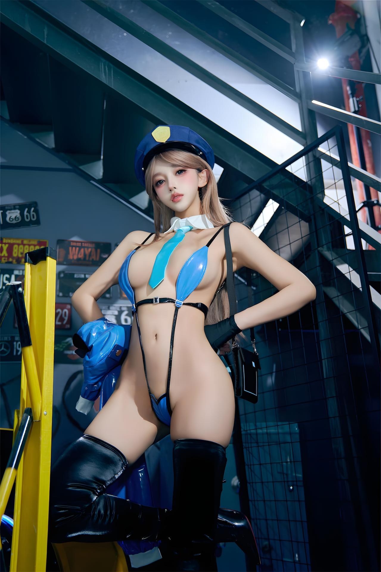 [写真] フォトセット 过期米线线喵 - 女警 蓝黑女警制服 黑丝美腿私拍 59P