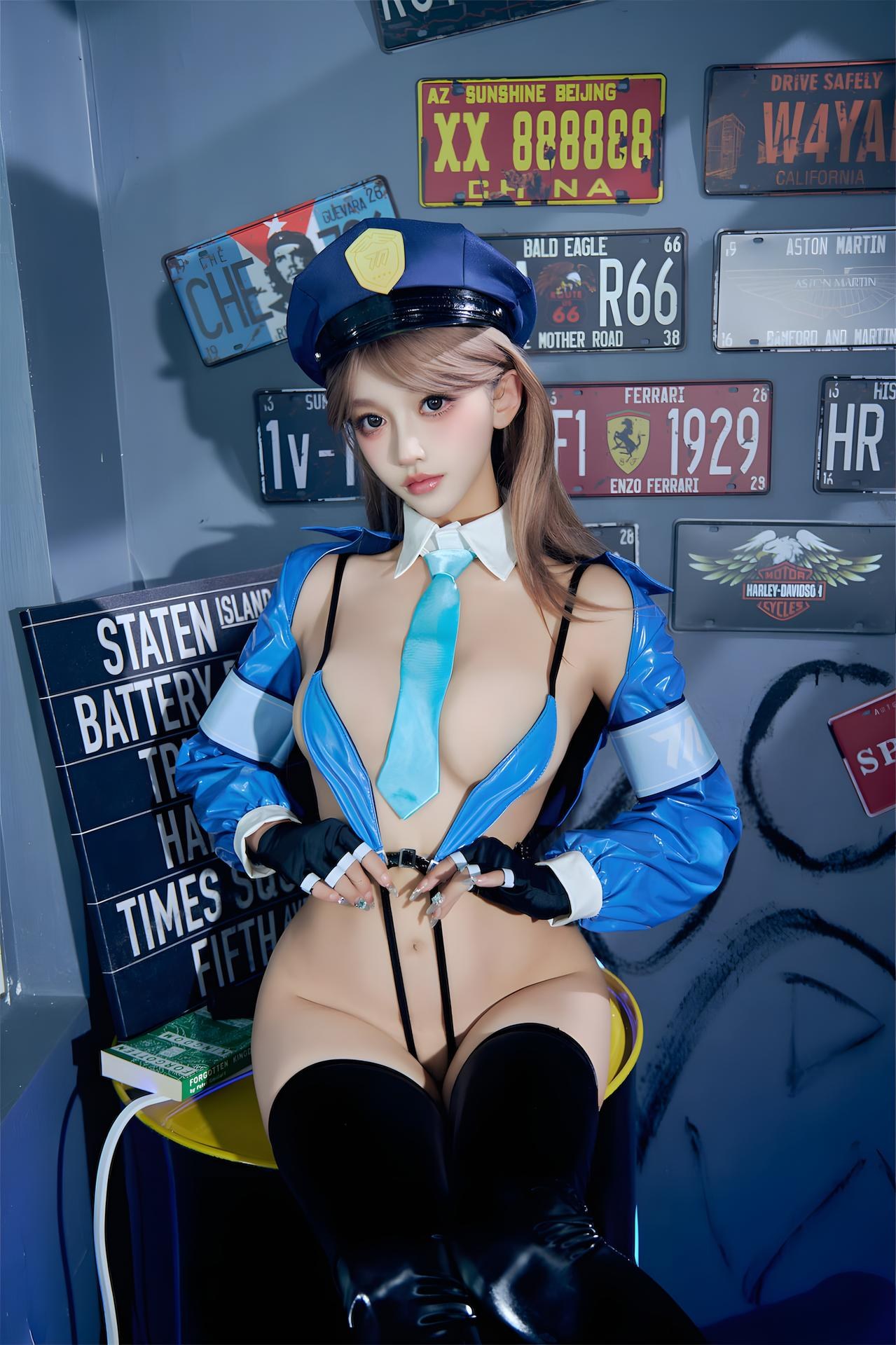 [写真] フォトセット 过期米线线喵 - 女警 蓝黑女警制服 黑丝美腿私拍 59P