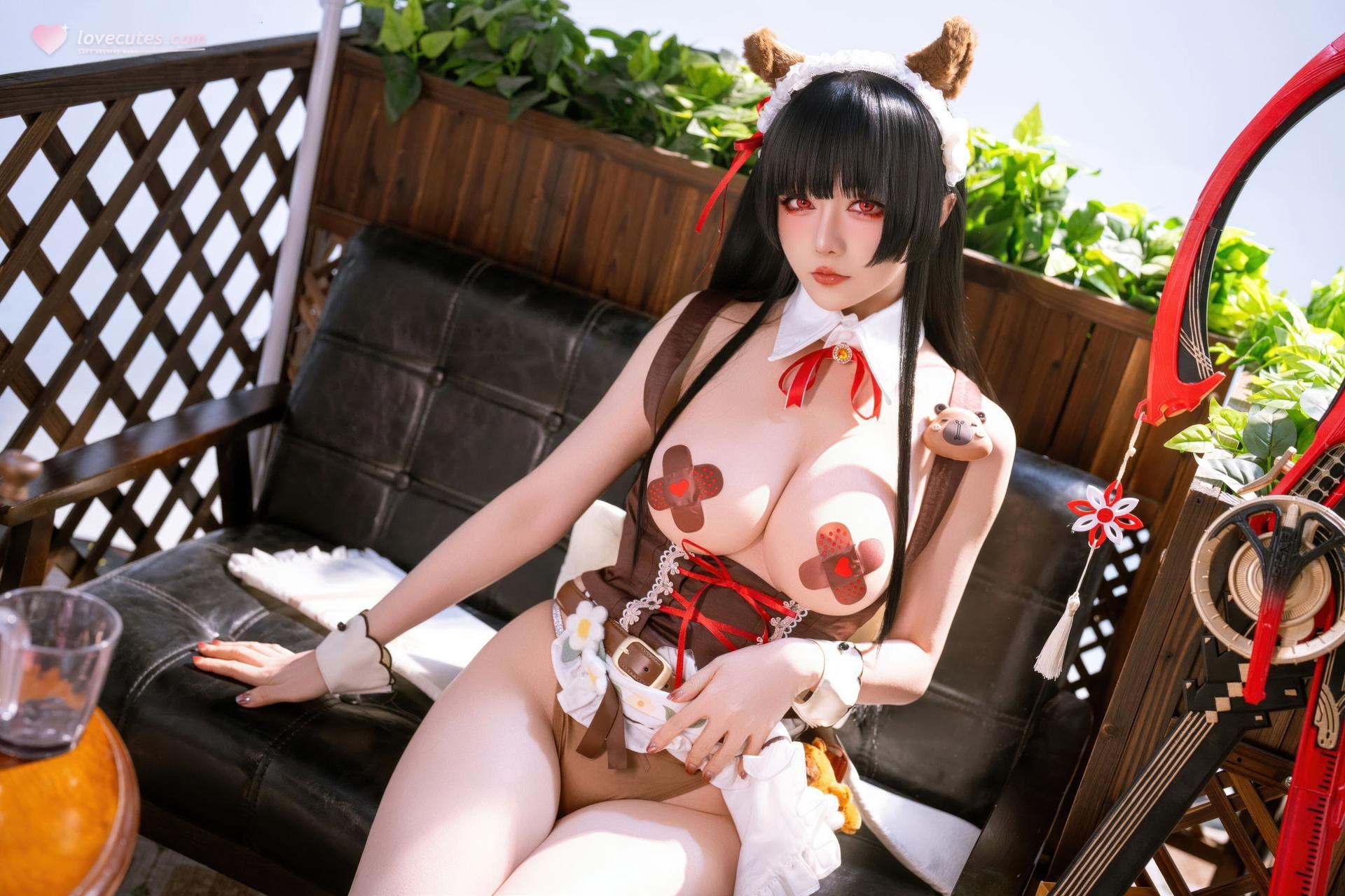 [cosplay] 星之迟迟Hoshilily - 鸣潮 千咲·联动咖啡女仆：咖啡女仆红白造型 美腿还原 42P