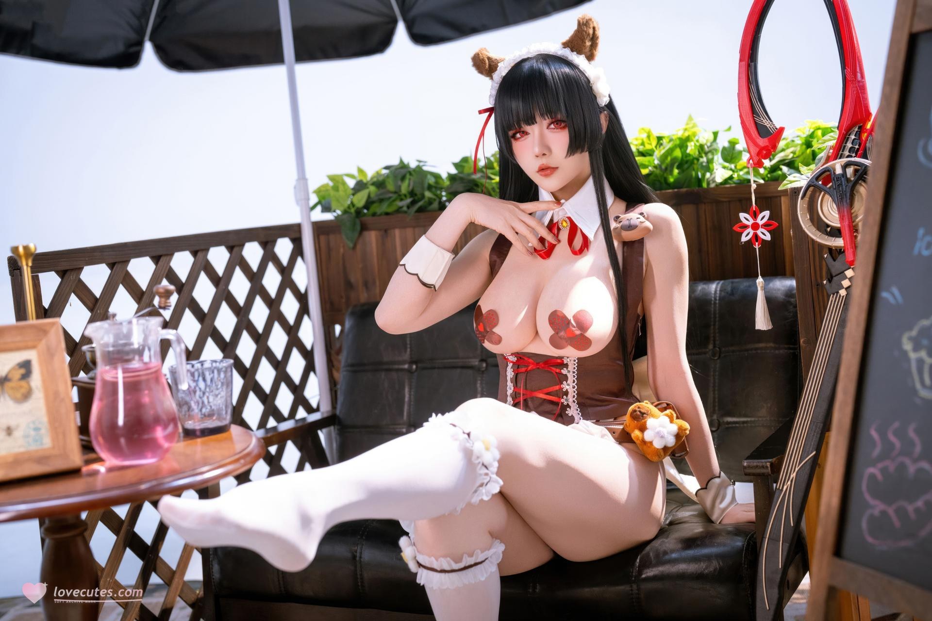 [cosplay] 星之迟迟Hoshilily - 鸣潮 千咲·联动咖啡女仆：咖啡女仆红白造型 美腿还原 42P