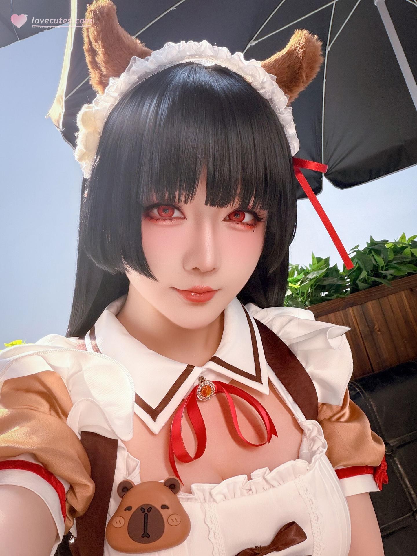 [cosplay] 星之迟迟Hoshilily - 鸣潮 千咲·联动咖啡女仆：咖啡女仆红白造型 美腿还原 42P