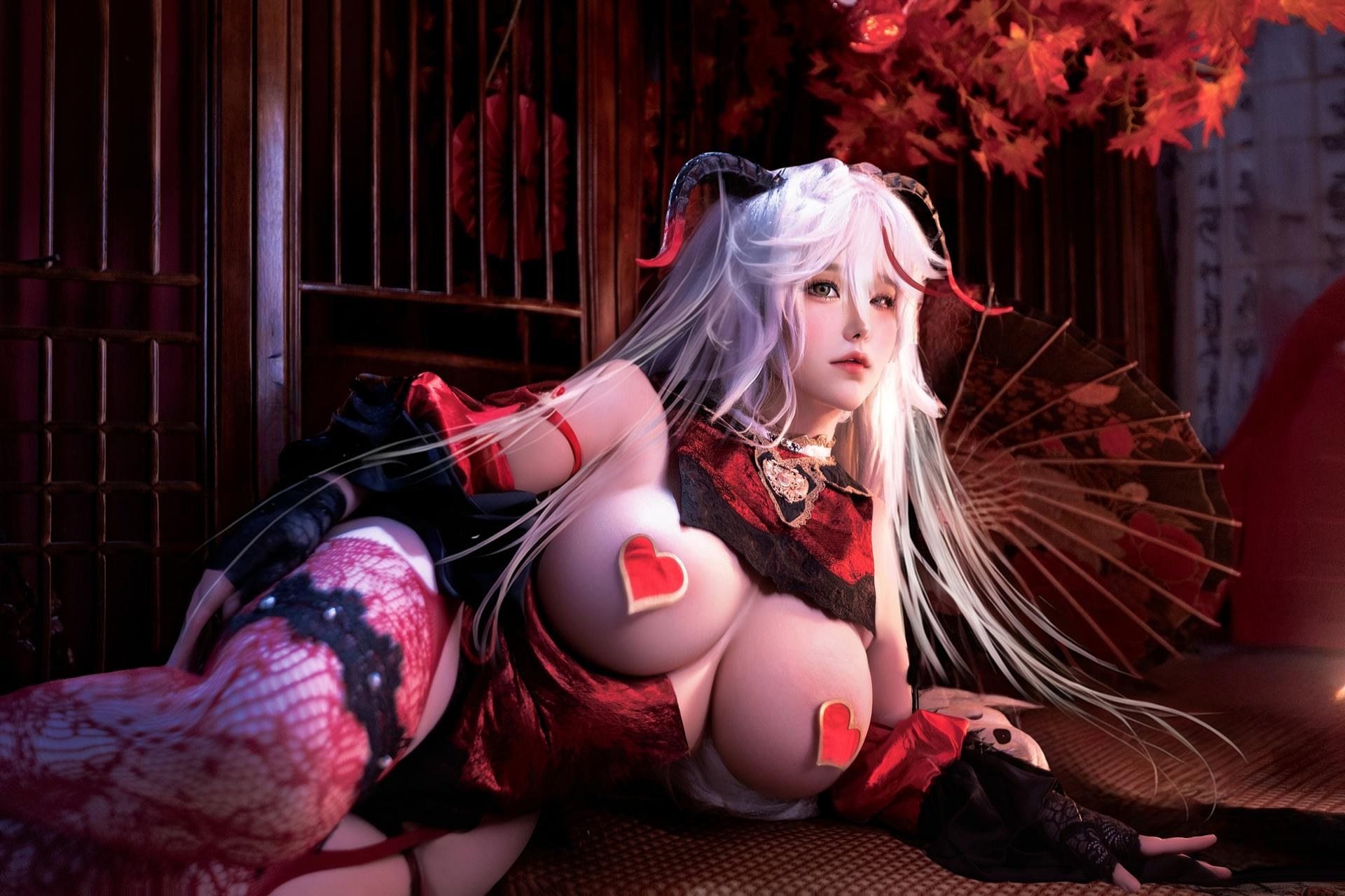 [コスプレ] 芝心蛋奶烧 - 碧蓝航线 埃吉尔私设 红黑私设礼装 巨乳大尺度还原 34P