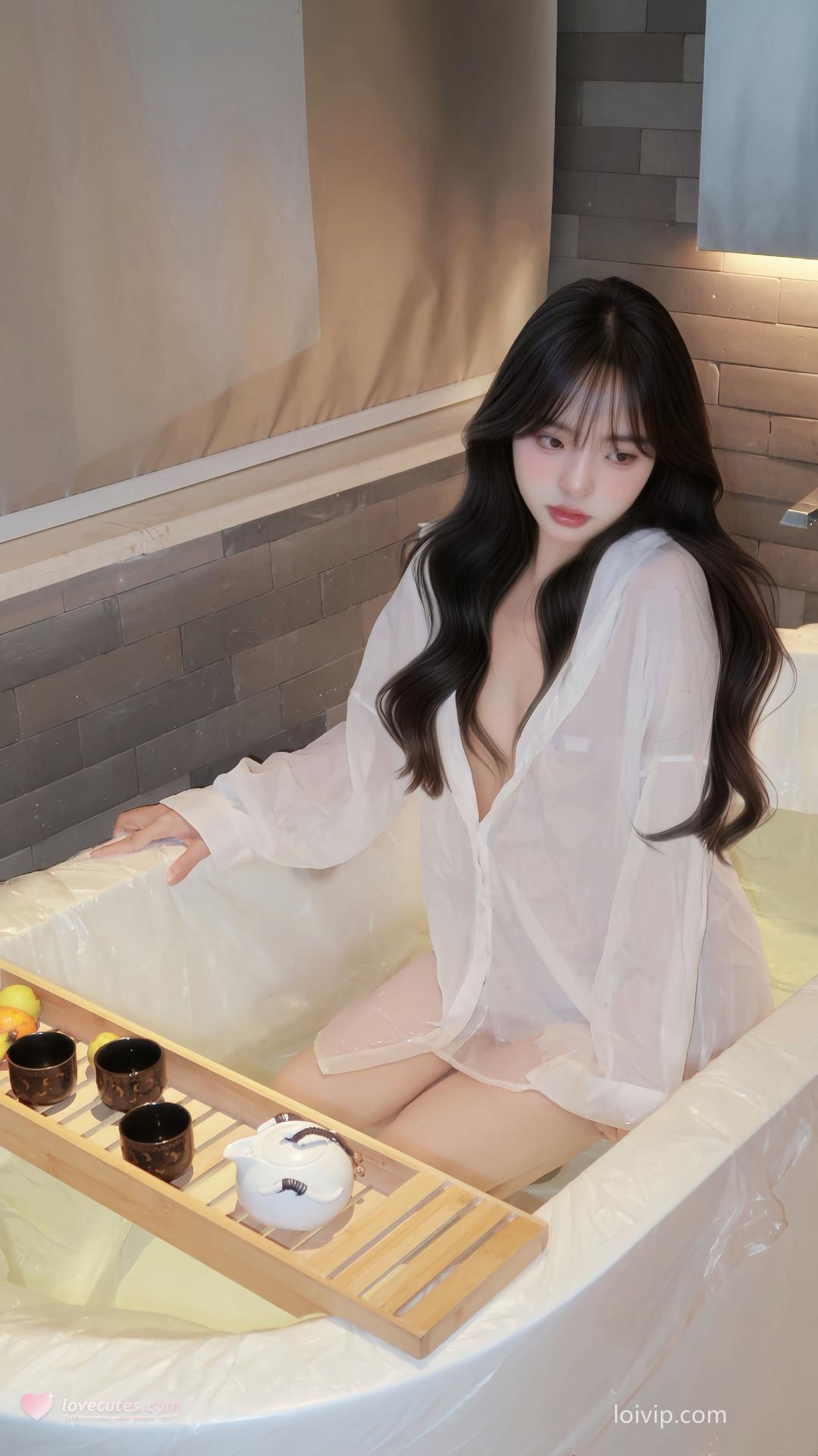 [私房] フォトセット 你的真真u - 白衬衫 白衬衫蕾丝内衣 浴室私房美腿 66P2V