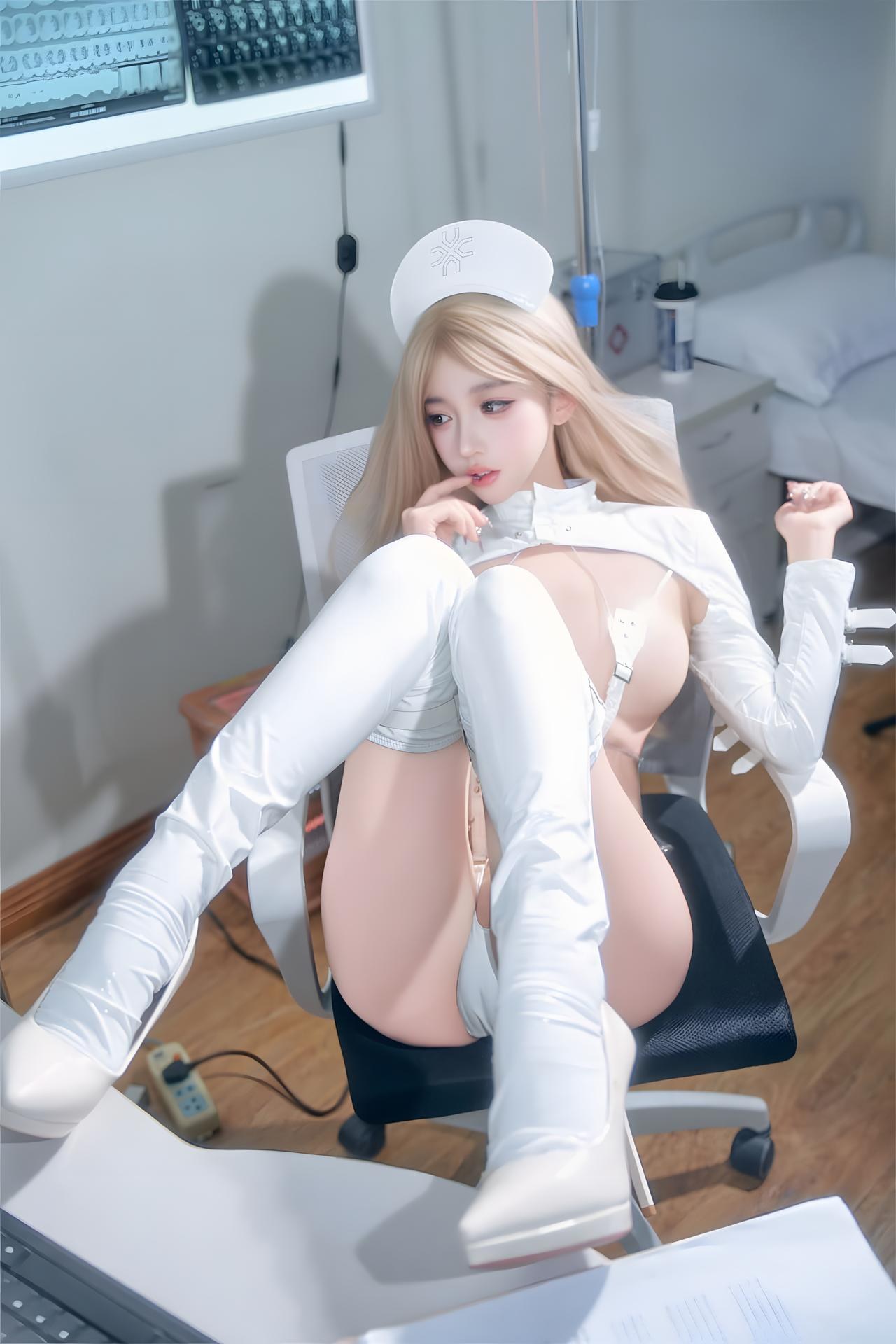 [Photo Set] Guoqi Mixianxianmiao โฟโต้เซ็ต white stockings, leg-focused poses, uniform styling 50P