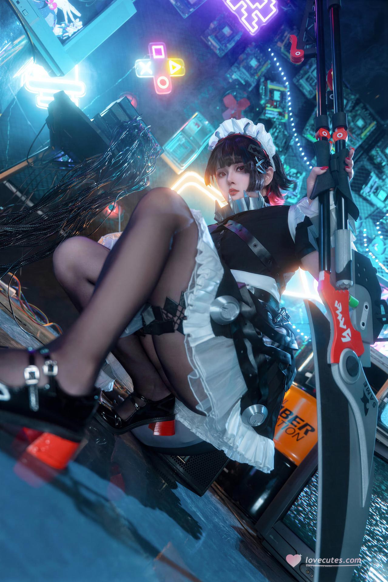 [cosplay] Natsuko夏夏子 - 絕區零 艾蓮喬：鯊魚女僕制服黑絲大尺度還原 93P4V