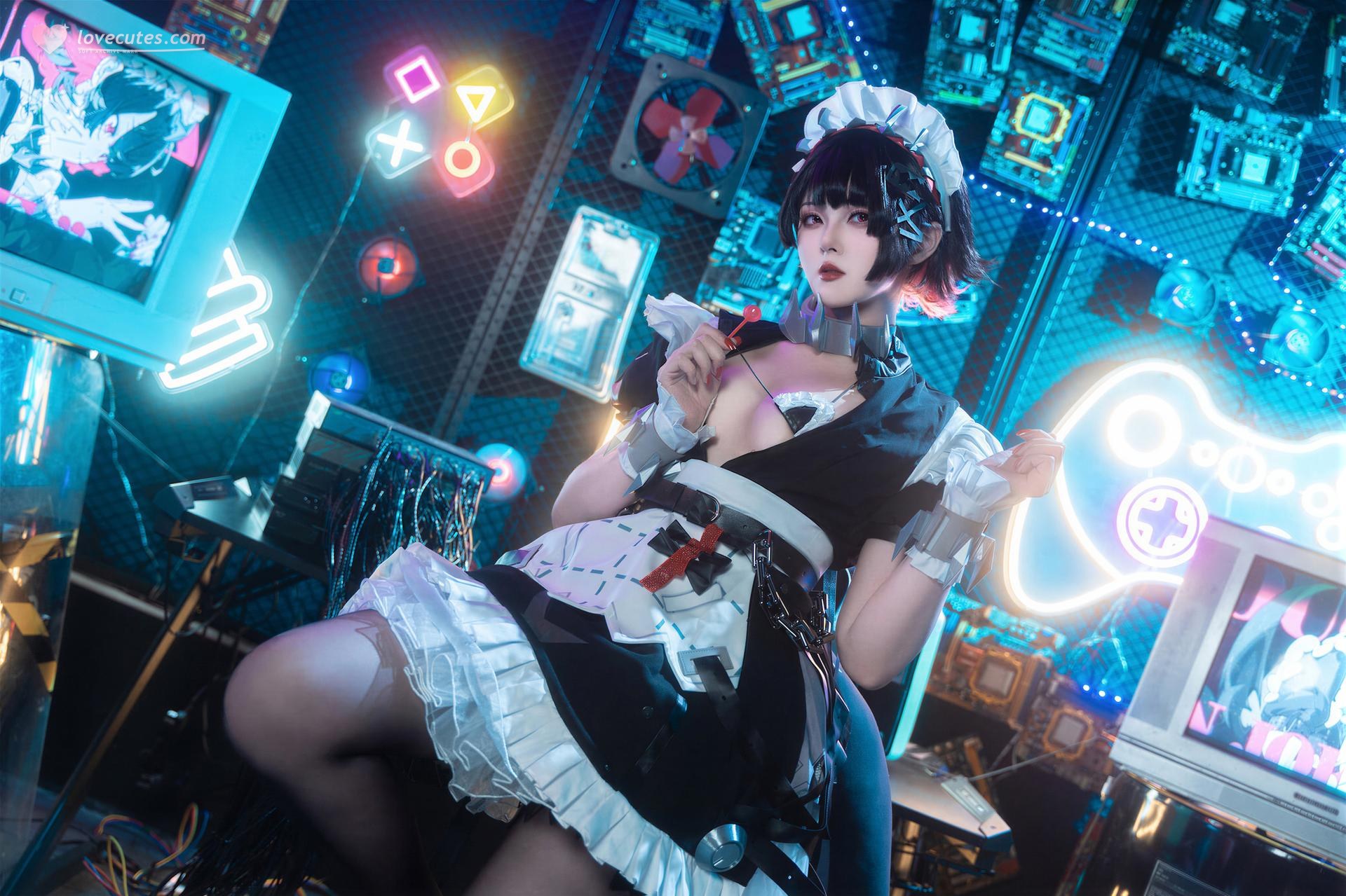 [cosplay] Natsuko夏夏子 - 絕區零 艾蓮喬：鯊魚女僕制服黑絲大尺度還原 93P4V