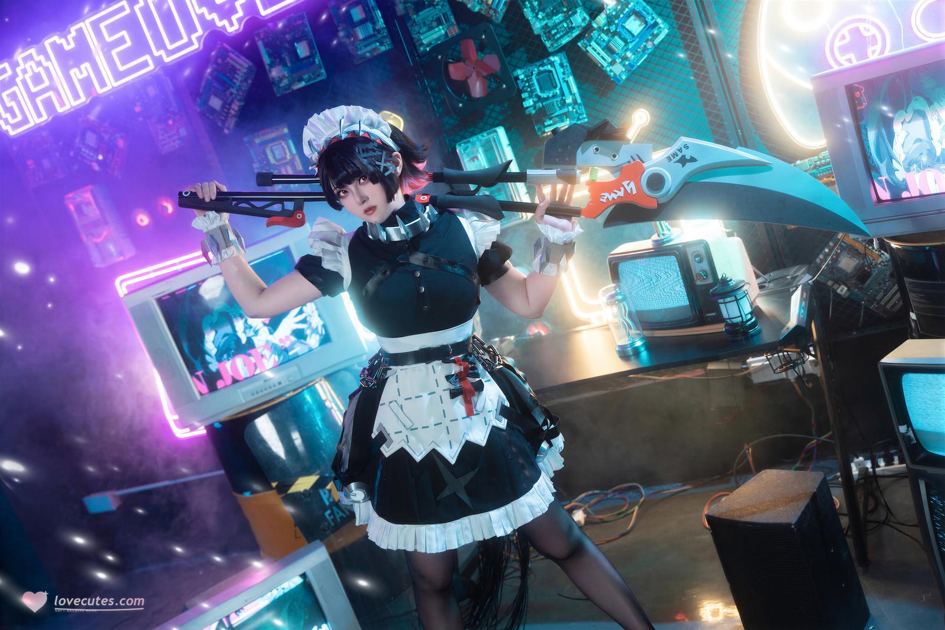 [cosplay] Natsuko夏夏子 - 絕區零 艾蓮喬：鯊魚女僕制服黑絲大尺度還原 93P4V