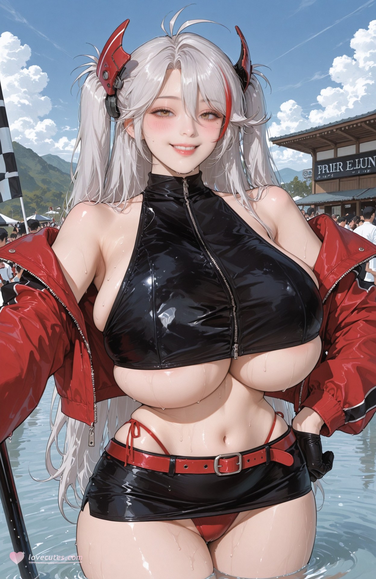 AI Generated Anime Girl - Azur Lane Prinz Eugen bộ ảnh AI bodysuit, swimsuit, wet-look styling 98P