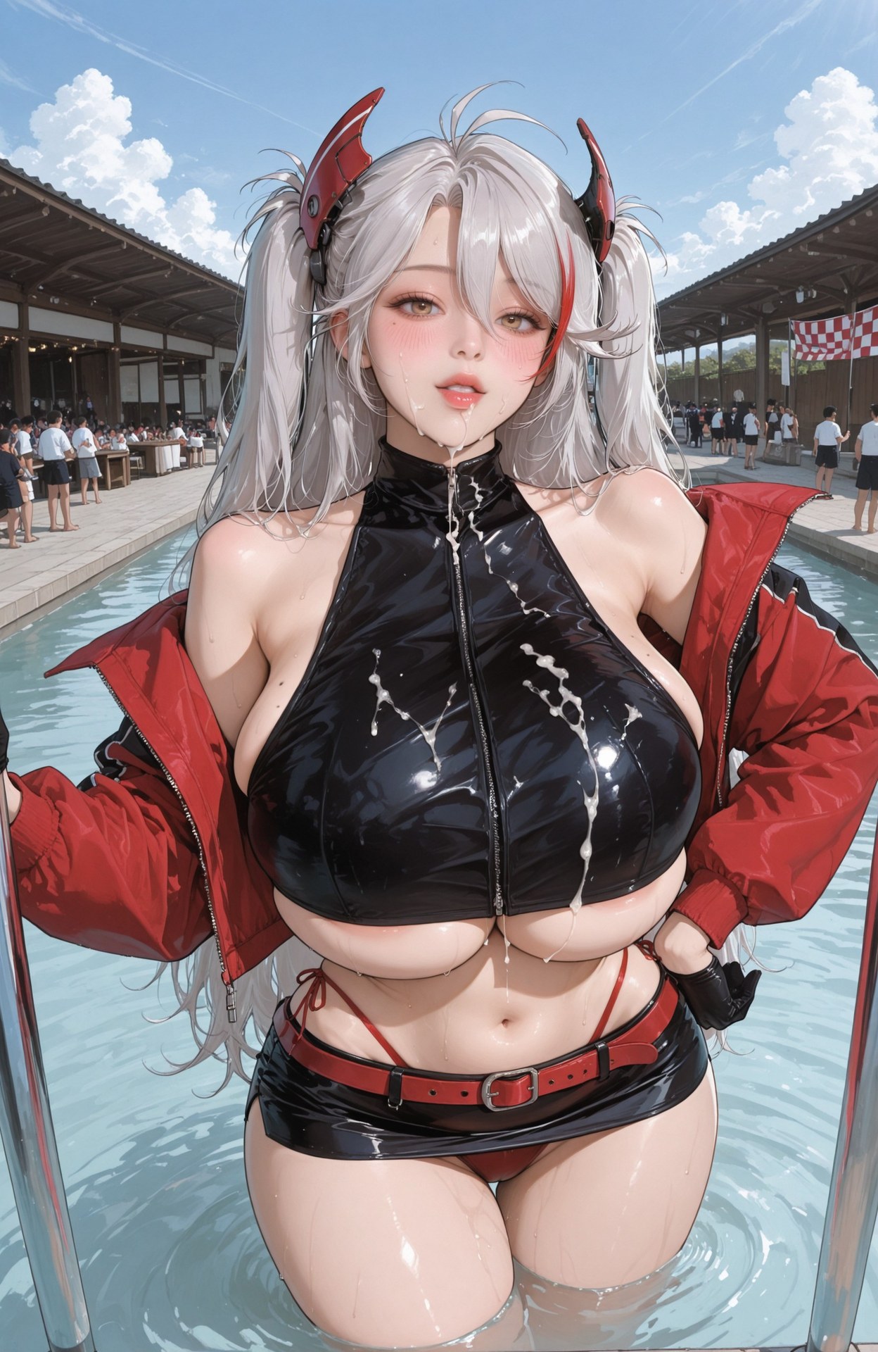 AI Generated Anime Girl - Azur Lane Prinz Eugen bộ ảnh AI bodysuit, swimsuit, wet-look styling 98P