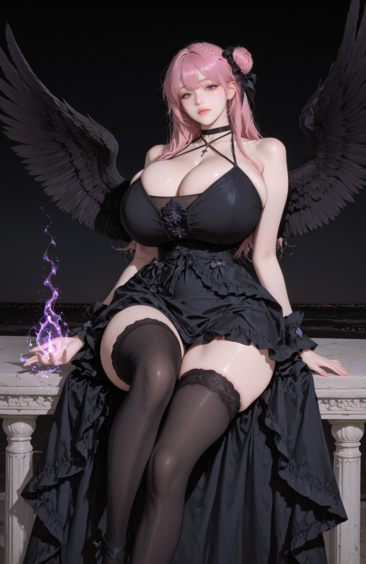 AI Generated Anime Girl - Goddess of Victory NIKKE Dorothy 2: lace lingerie, black stockings, wet-look styling, nude styling 73P