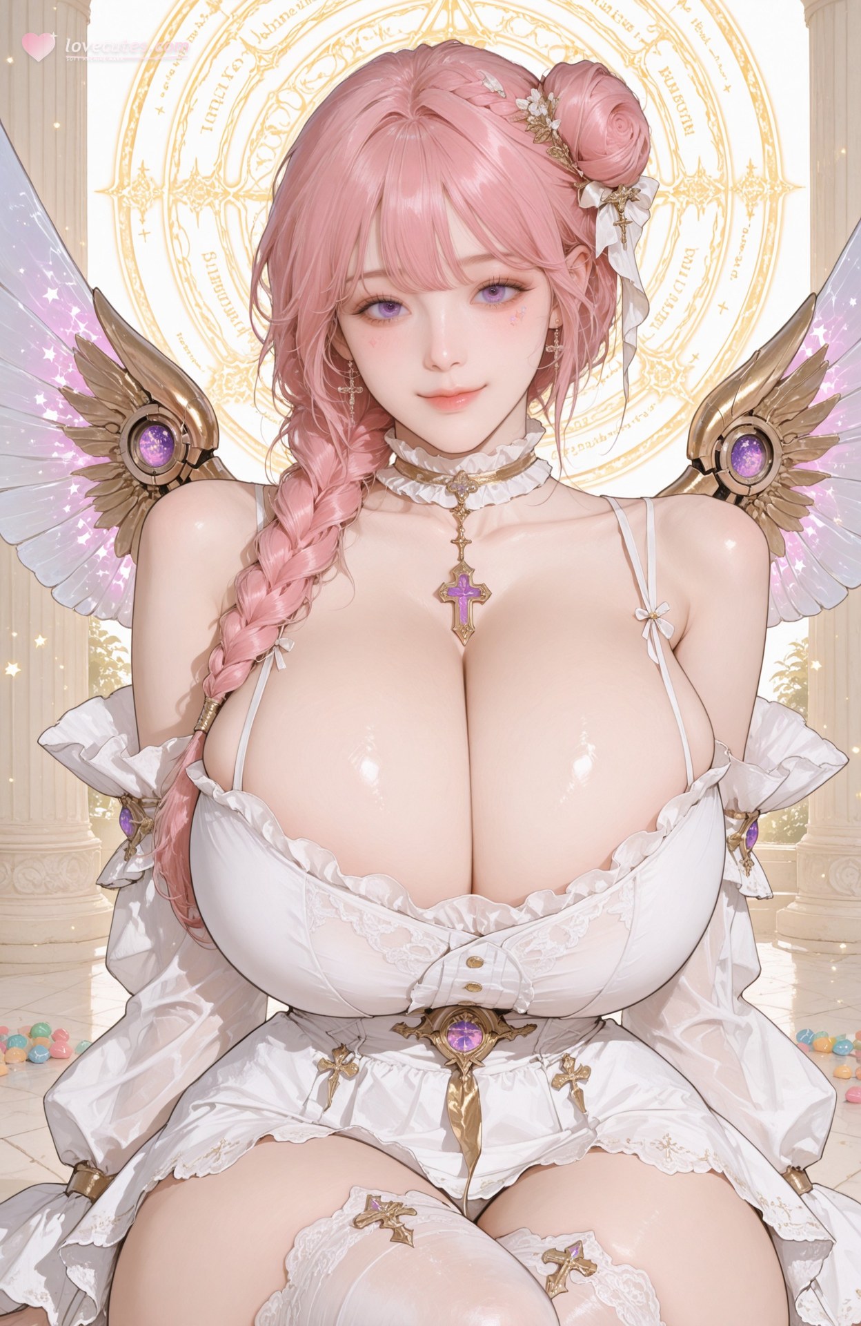AI Generated Anime Girl - Goddess of Victory NIKKE Dorothy: lace lingerie, bodysuit, white stockings, wet-look styling, explicit nude detail 96P