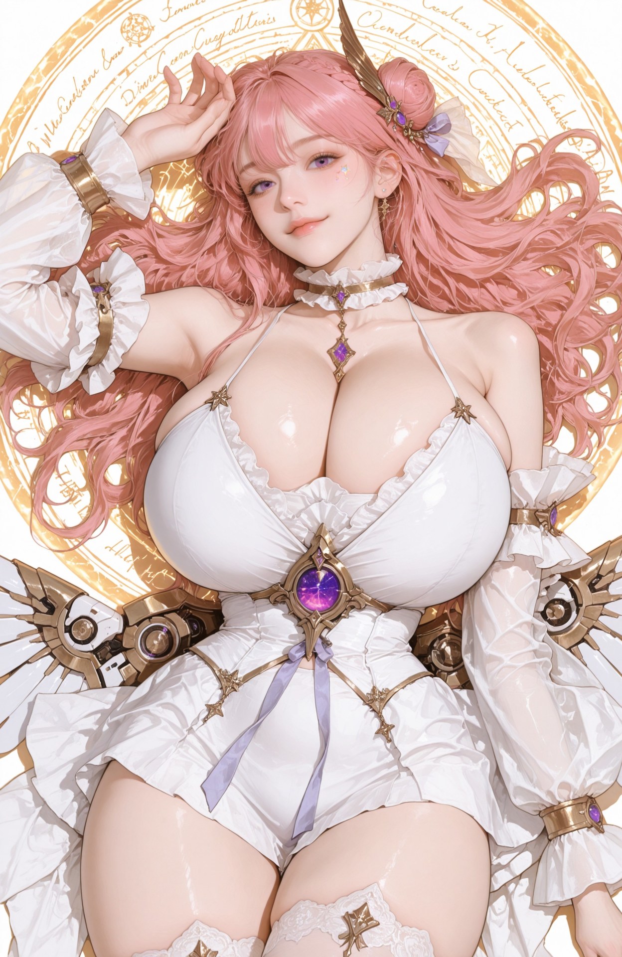 AI Generated Anime Girl - Goddess of Victory NIKKE Dorothy: lace lingerie, bodysuit, white stockings, wet-look styling, explicit nude detail 96P