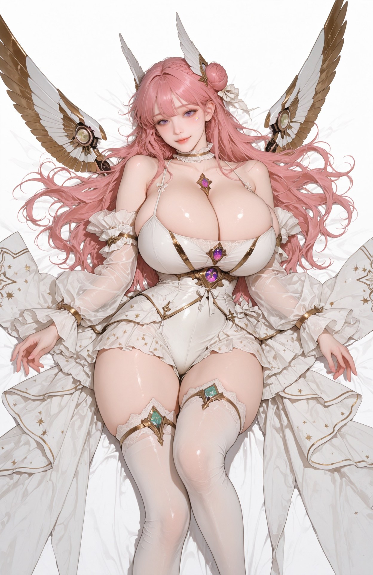 AI Generated Anime Girl - Goddess of Victory NIKKE Dorothy: lace lingerie, bodysuit, white stockings, wet-look styling, explicit nude detail 96P
