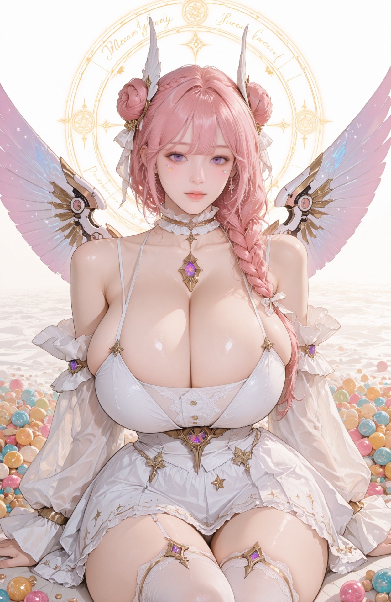 AI Generated Anime Girl - Goddess of Victory NIKKE Dorothy: lace lingerie, bodysuit, white stockings, wet-look styling, explicit nude detail 96P