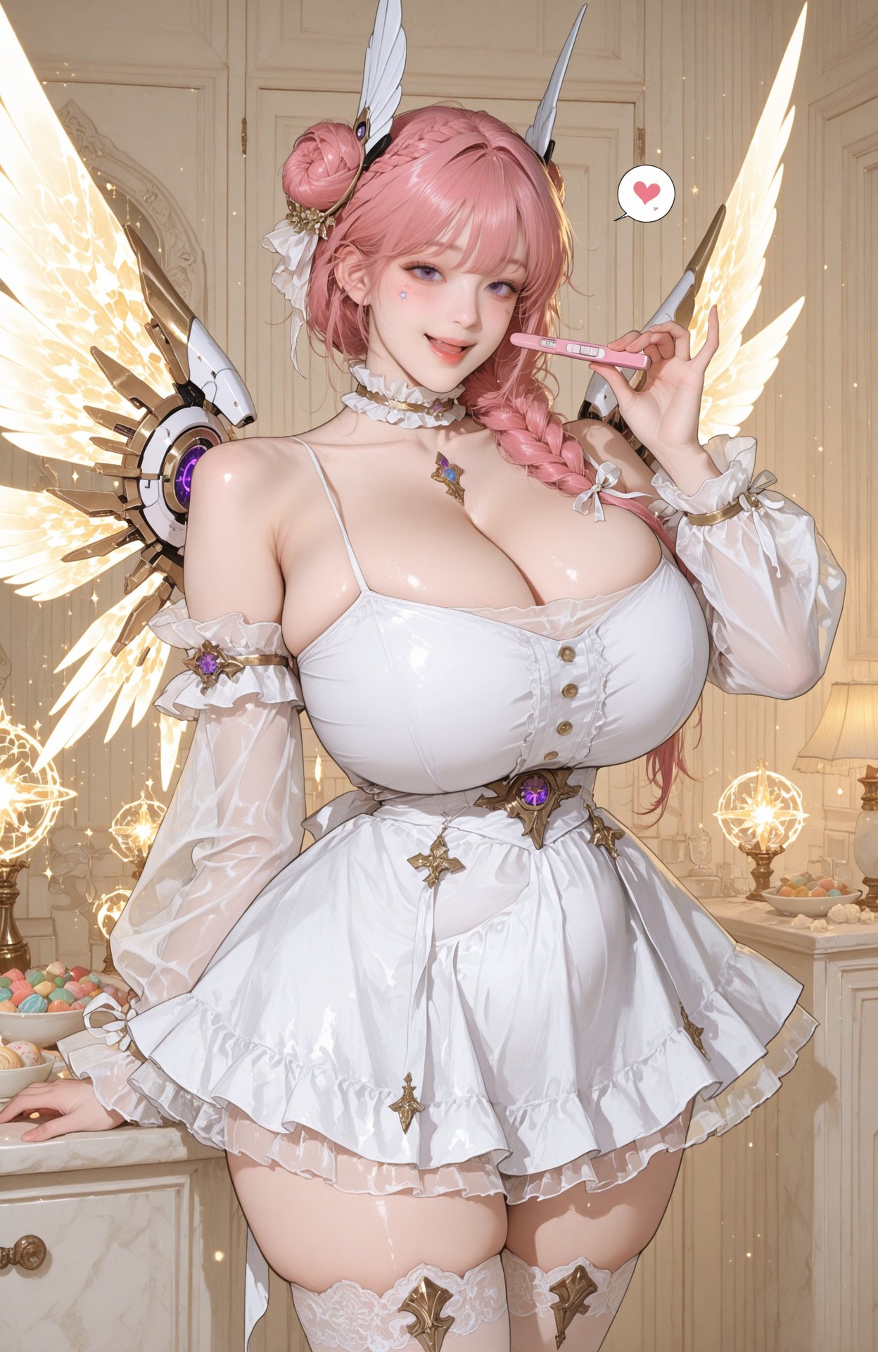 AI Generated Anime Girl - Goddess of Victory NIKKE Dorothy: lace lingerie, bodysuit, white stockings, wet-look styling, explicit nude detail 96P