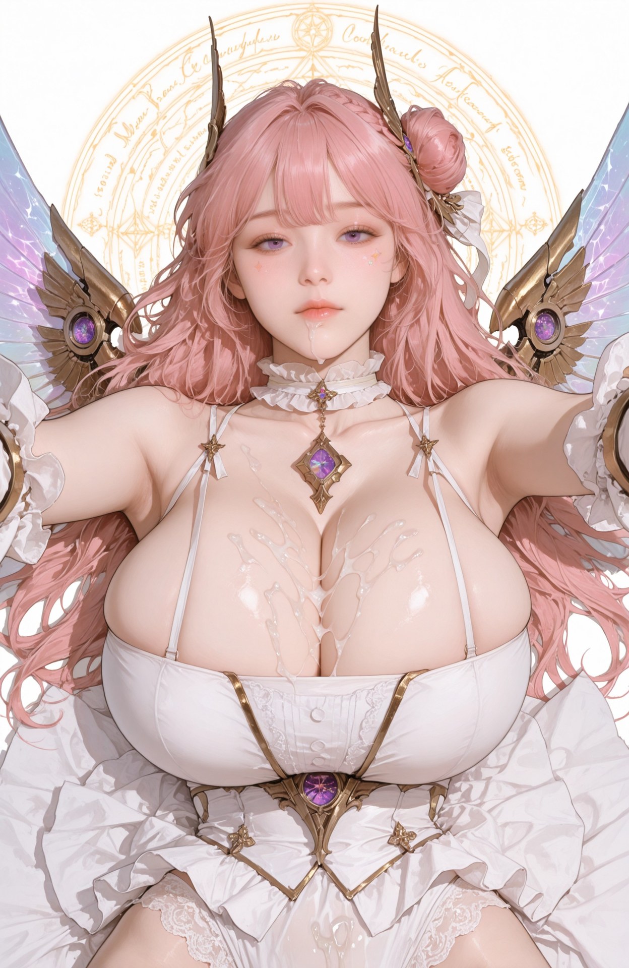 AI Generated Anime Girl - Goddess of Victory NIKKE Dorothy: lace lingerie, bodysuit, white stockings, wet-look styling, explicit nude detail 96P