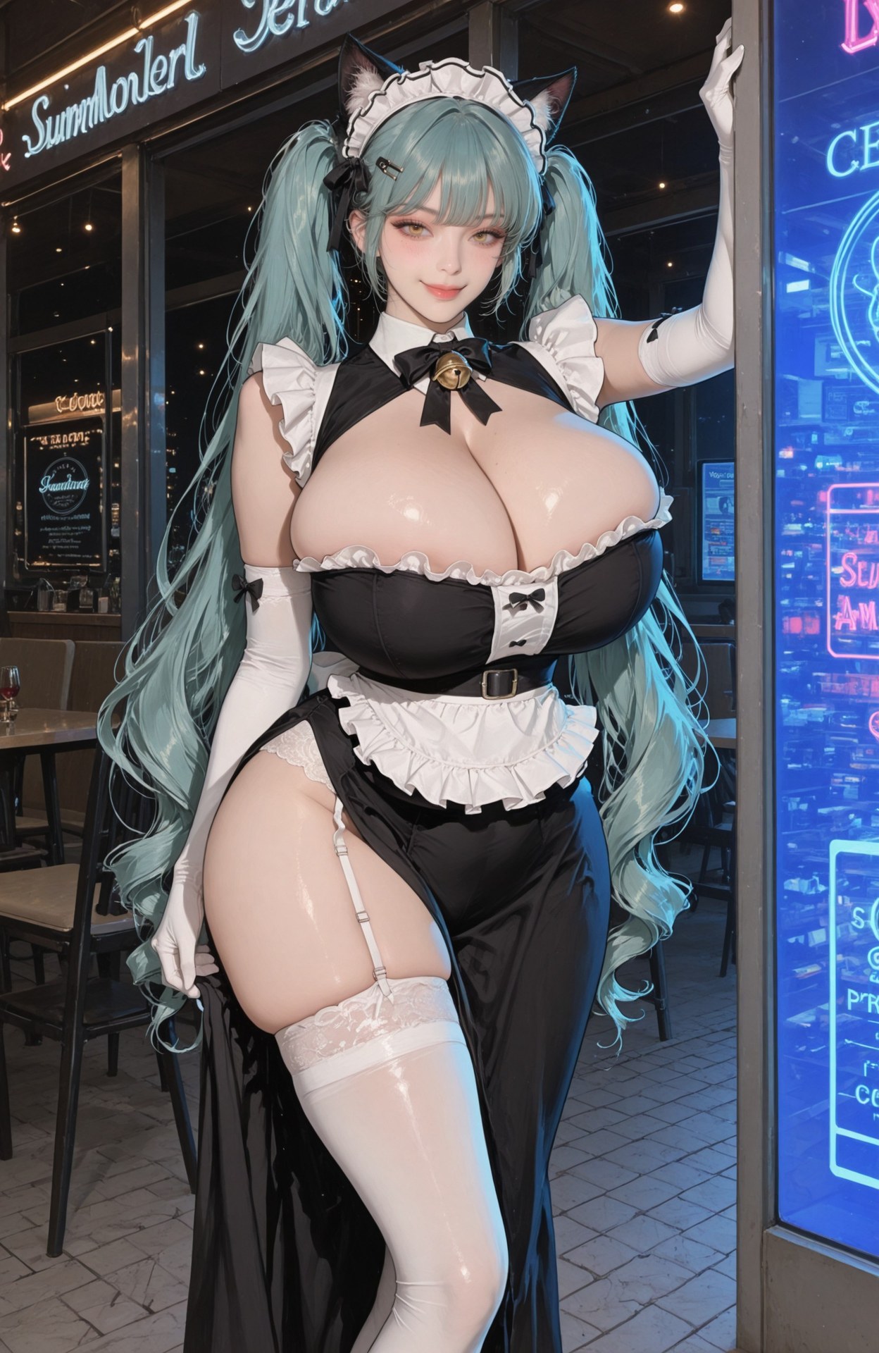 AI Generated Anime Girl - Goddess of Victory NIKKE Privaty bộ ảnh AI bodysuit, black stockings, white stockings, uniform styling, wet-look styling 159P