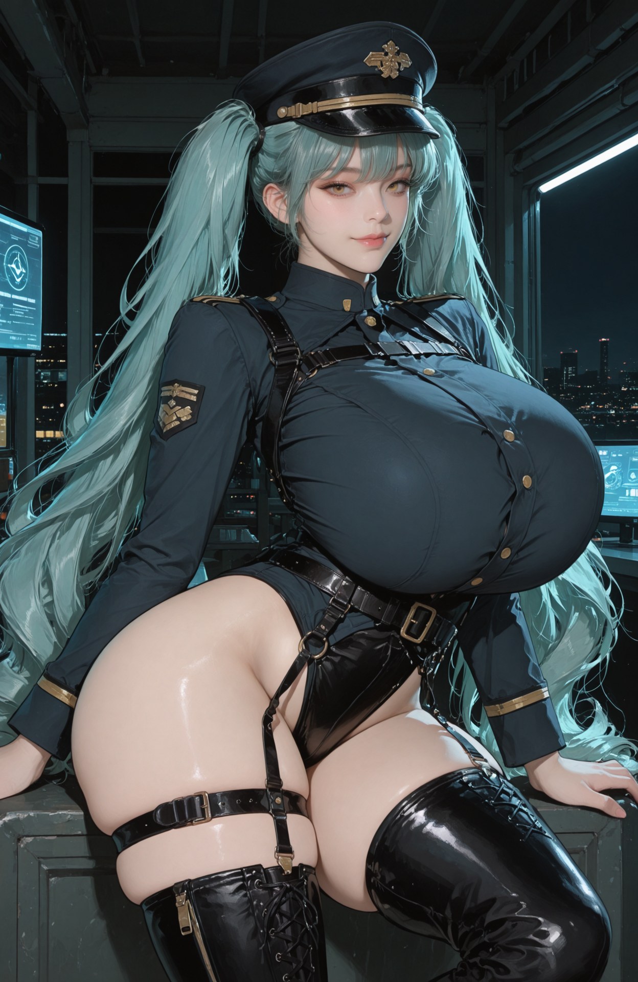 AI Generated Anime Girl - Goddess of Victory NIKKE Privaty: bodysuit, black stockings, white stockings, uniform styling, wet-look styling 159P