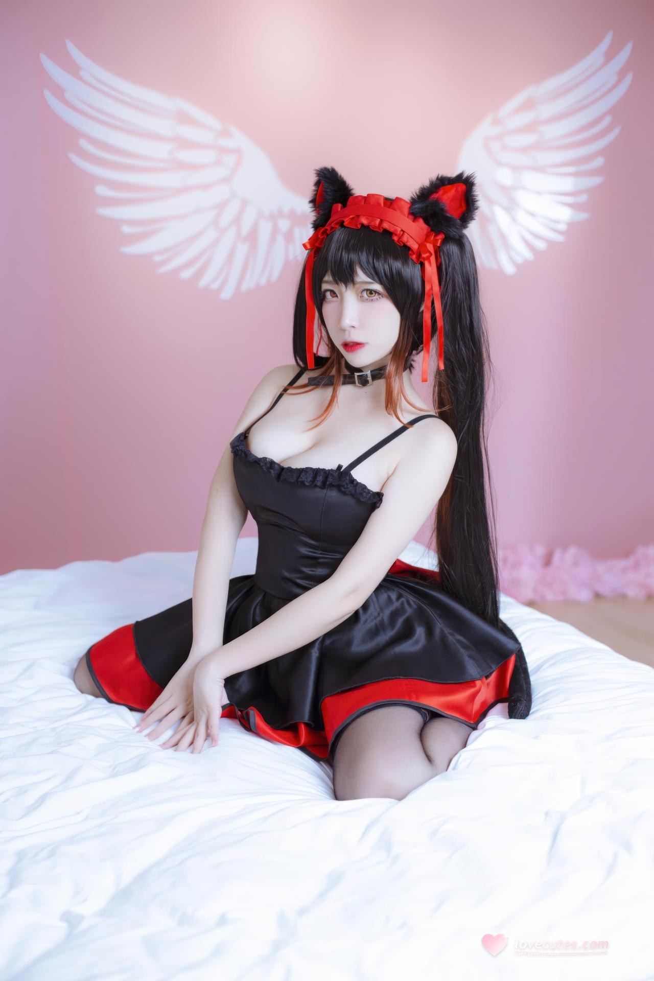 [cosplay] 二佐Nisa - 约会大作战 时崎狂三：猫咪猫耳黑丝角色還原 30P